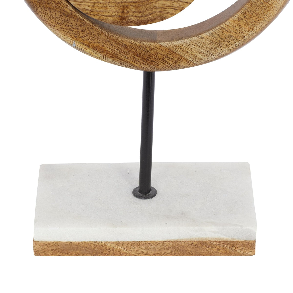 Mango Wood Geometric Circle Decorative Sculpture with Marble Stand - Brown - Roche River Decor