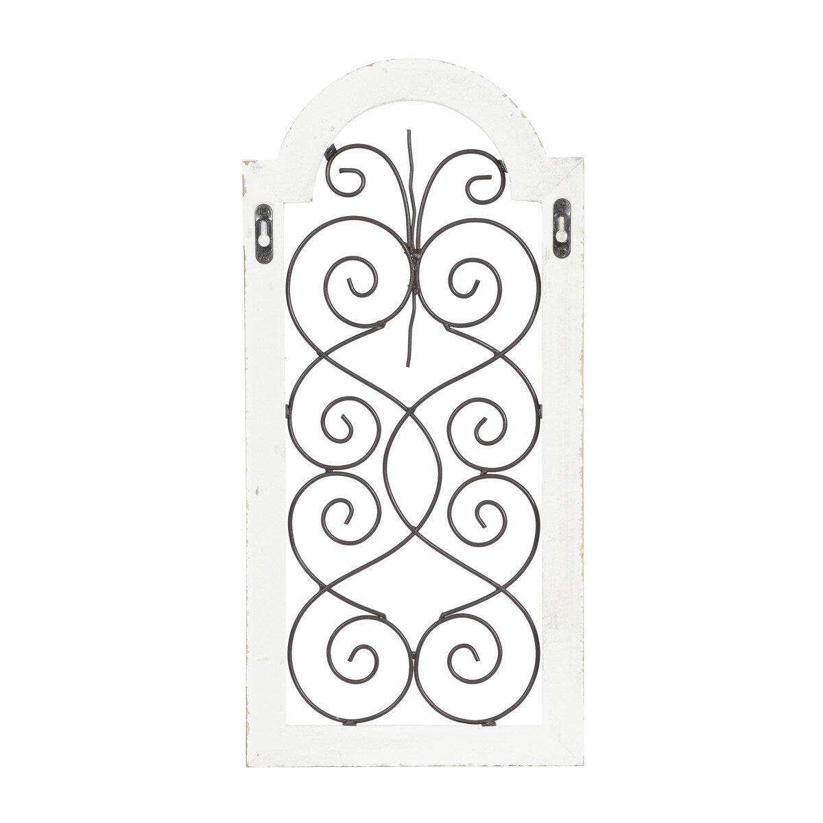 Wood Scroll Arched Window Inspired Home Wall Decor with Metal Scrollwork Relief - White - Roche River Decor