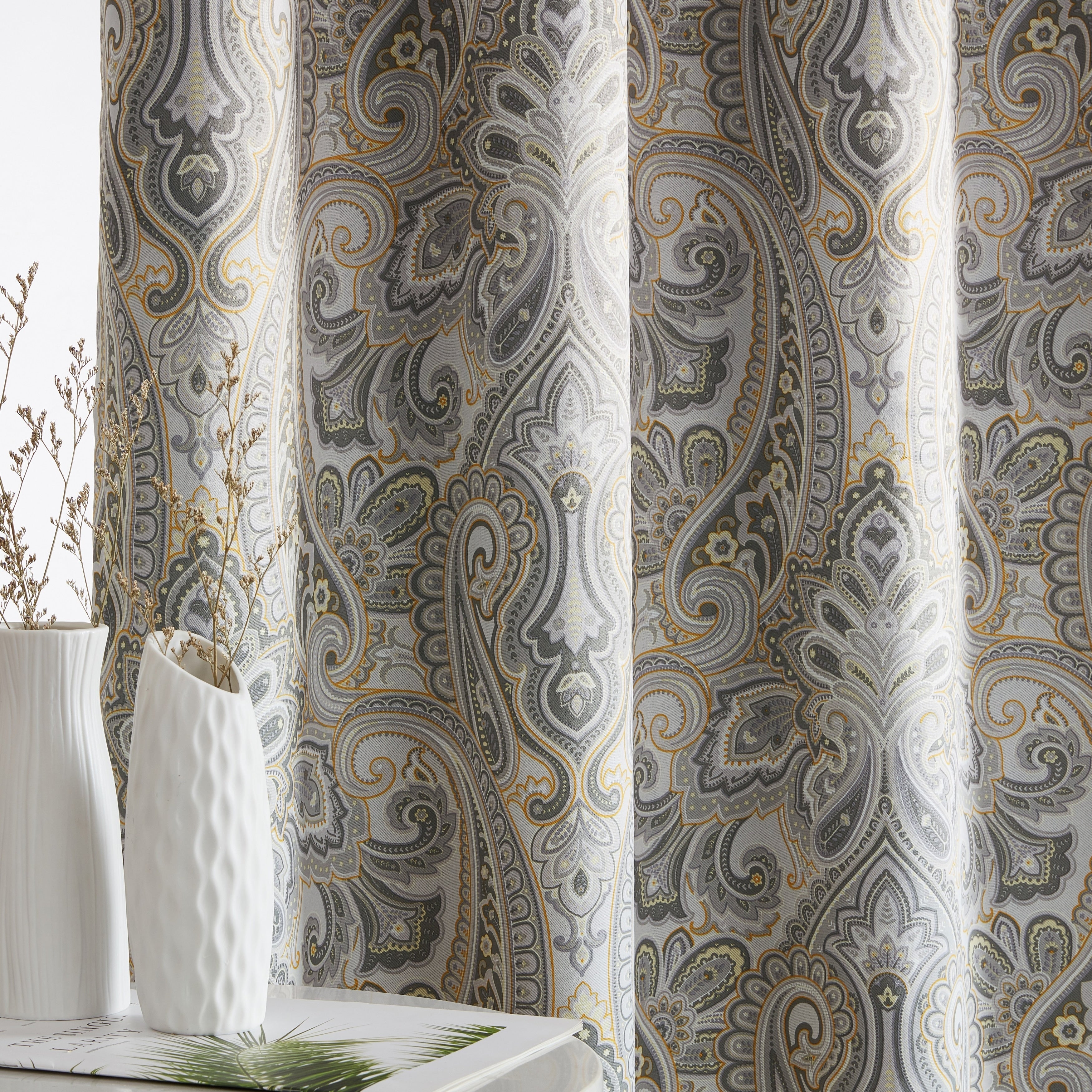 HLC.me Paris Paisley Print Energy Efficient Room Darkening Blackout Grommet Window Curtain Panels - Set of 2