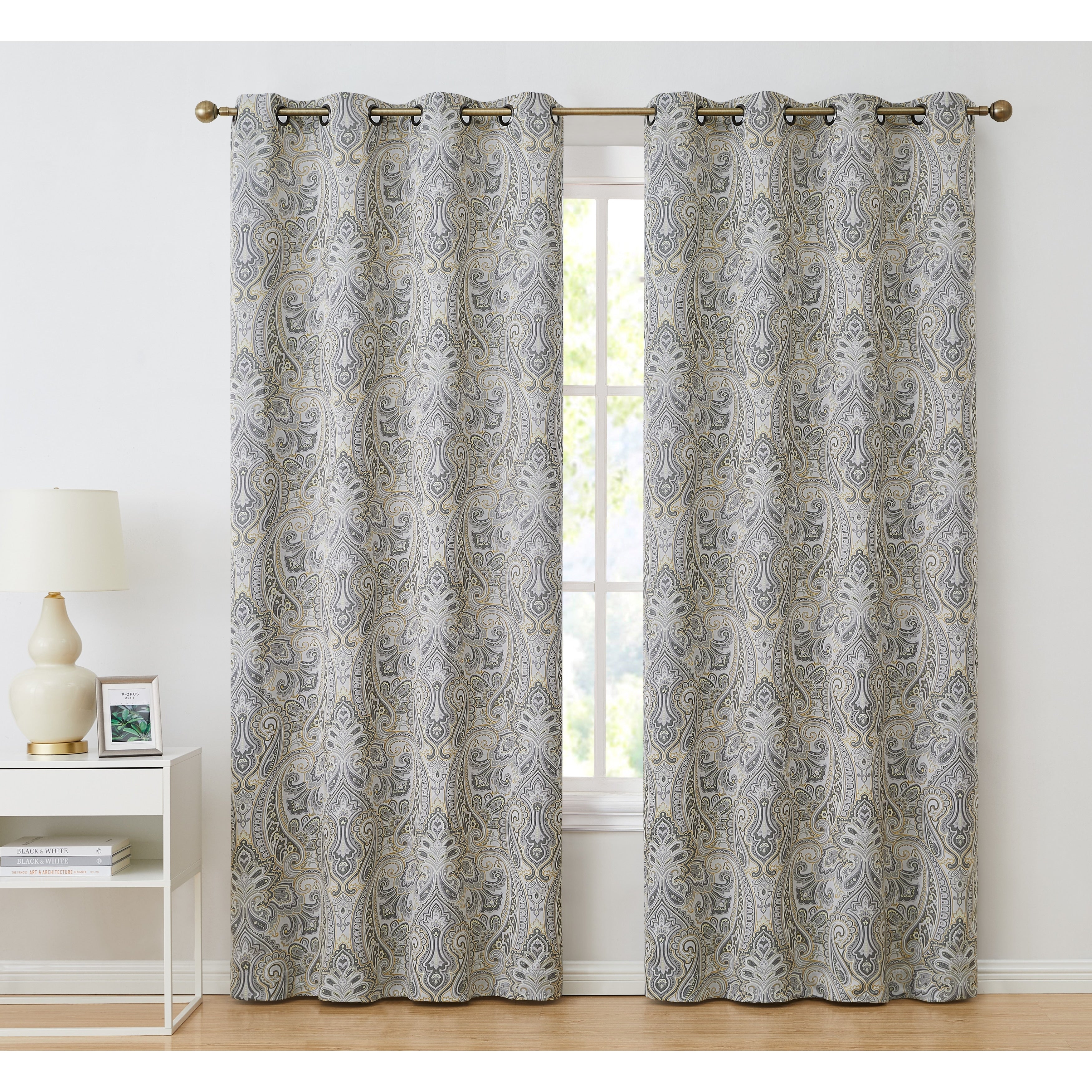 HLC.me Paris Paisley Print Energy Efficient Room Darkening Blackout Grommet Window Curtain Panels - Set of 2