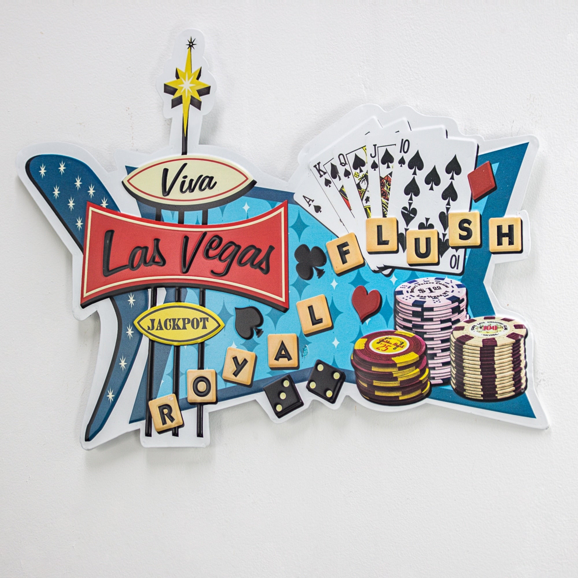 Viva Las Vegas Royal Flush Embossed Metal Wall Decor Sign