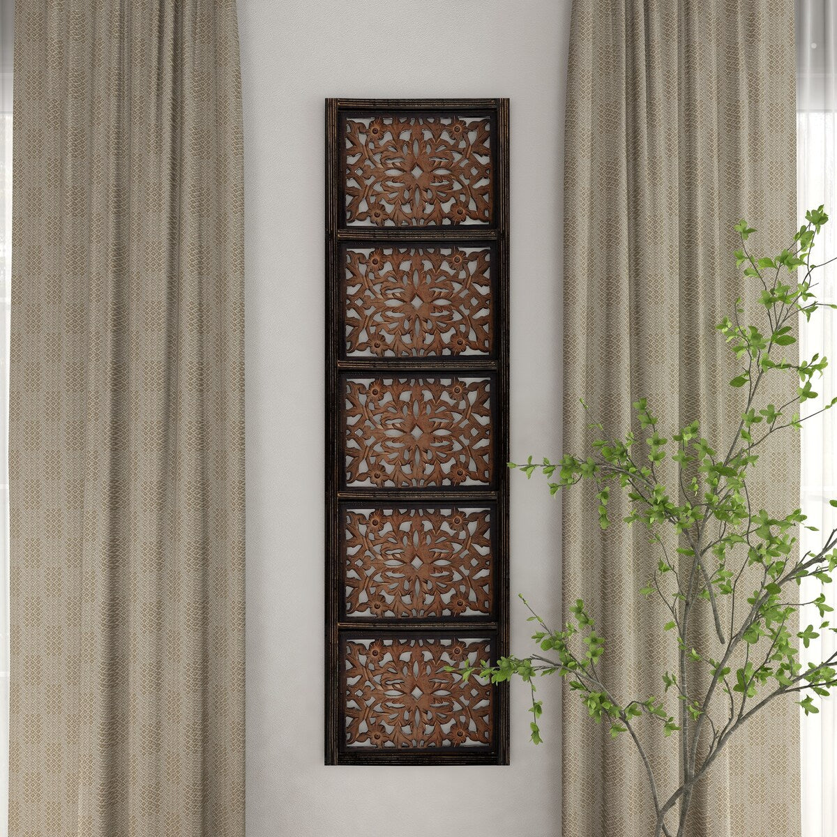 Wooden Floral Handmade Intricately Carved Home Wall Decor - Brown - Roche River Decor