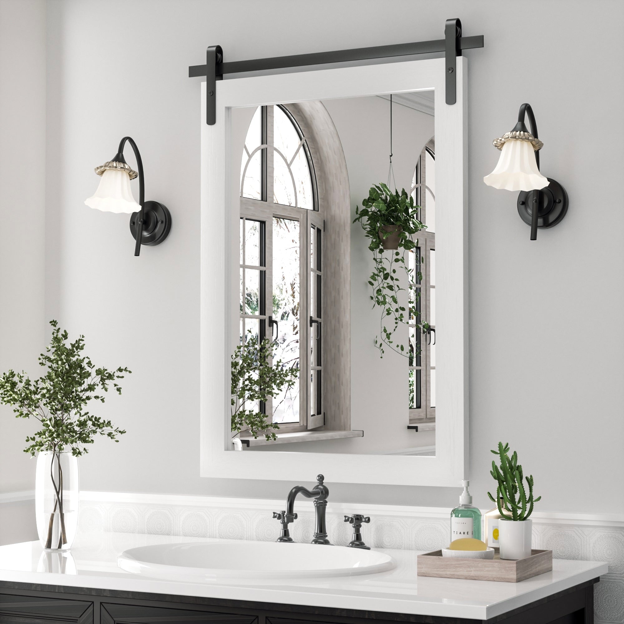 Modern Wall Mirrors, Rectangular Mirror with Wood Framed, Bathroom Mirror Barn Mirror Barn Door Mirror with Multi Size