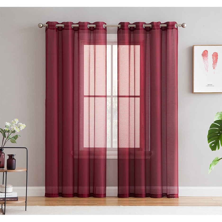 HLC.me 2 Piece Semi Sheer Voile Window Curtain Drapes Grommet Top Panels Bedroom, Living Room - Set of 2 panels