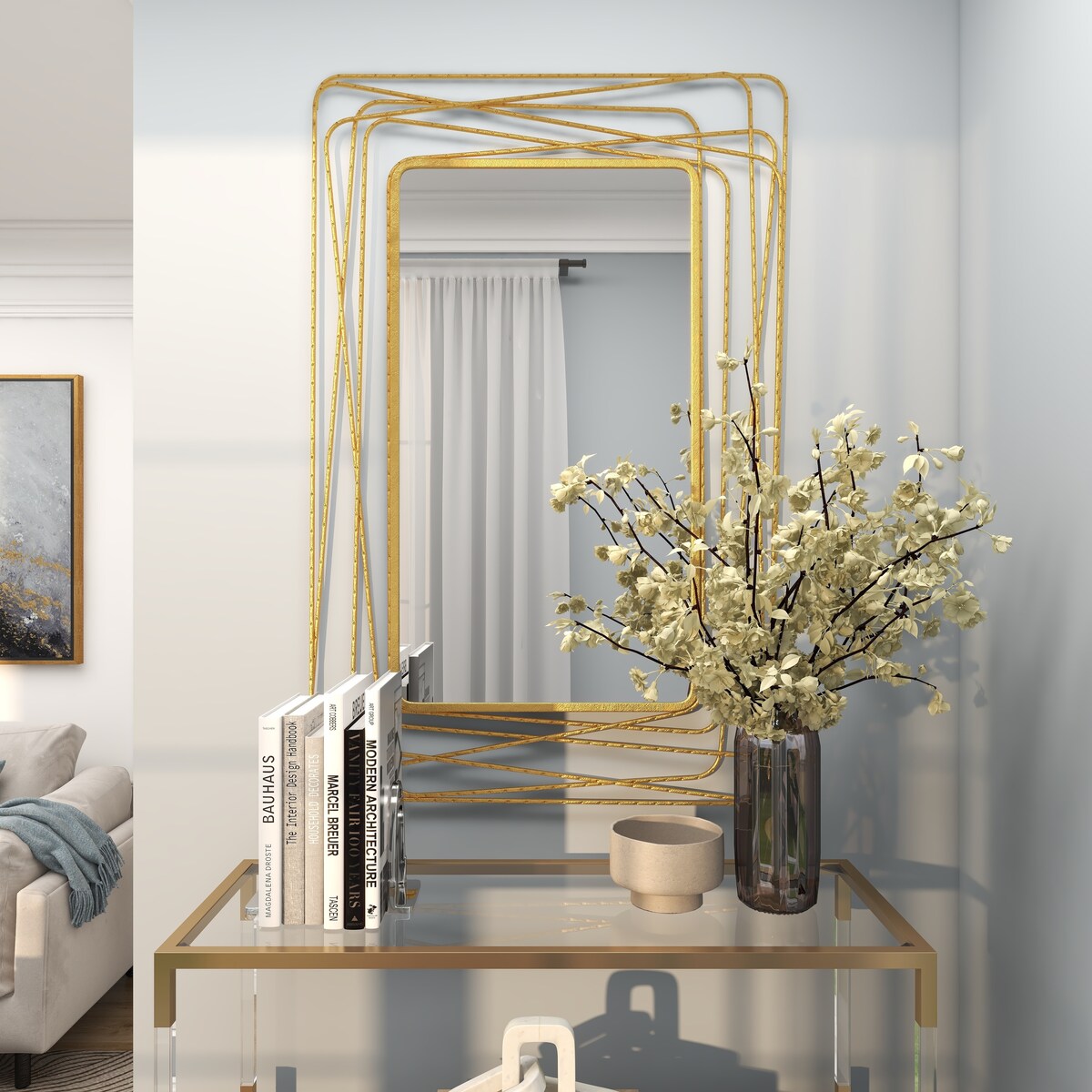 Metal Room Wall Mirror with Thin Metal Rectangle Frame - Gold - Roche River Decor