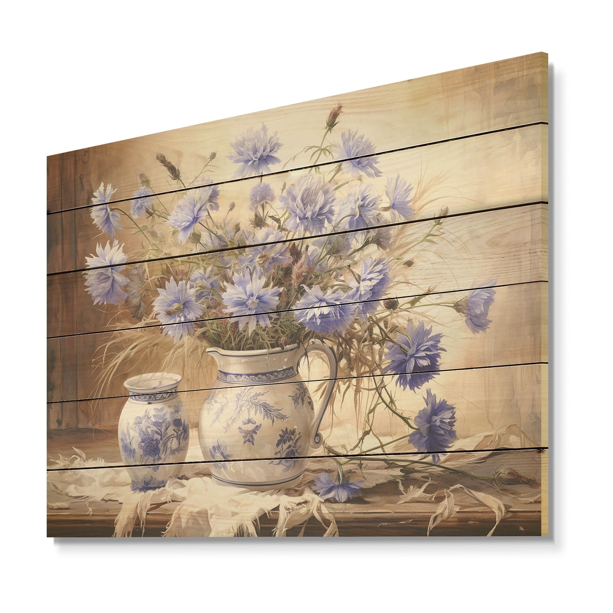 Designart Cornflowers Farmhouse Still Life Cornflowers Wood Wall Decor - Traditional Wood Panel On Natural Pine Wood