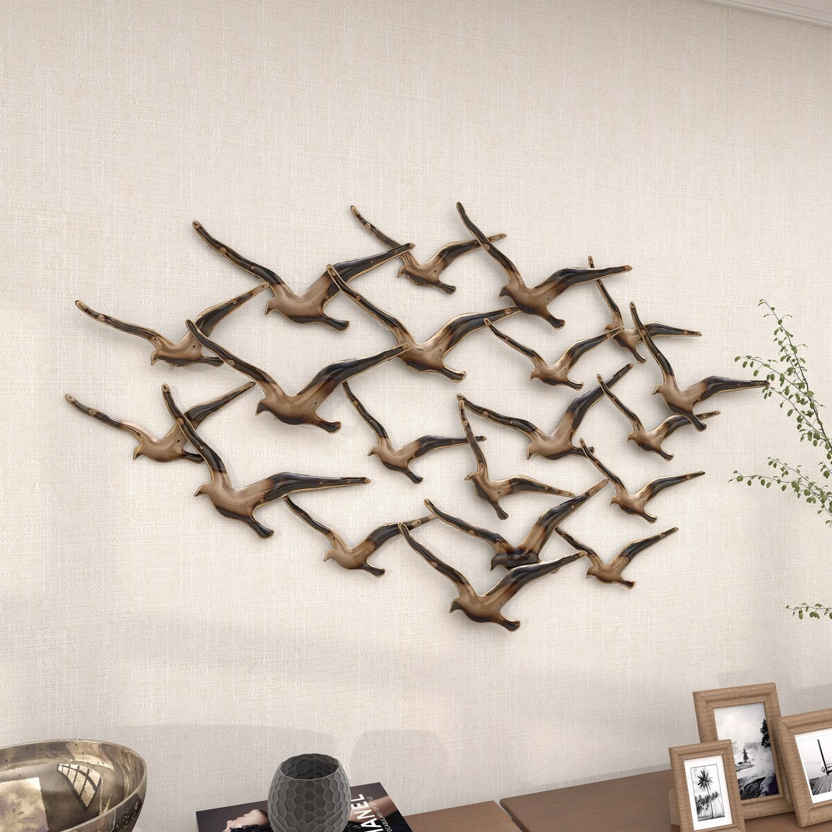 Metal Bird Flying Flock Of Home Wall Decor - Gold - Roche River Decor