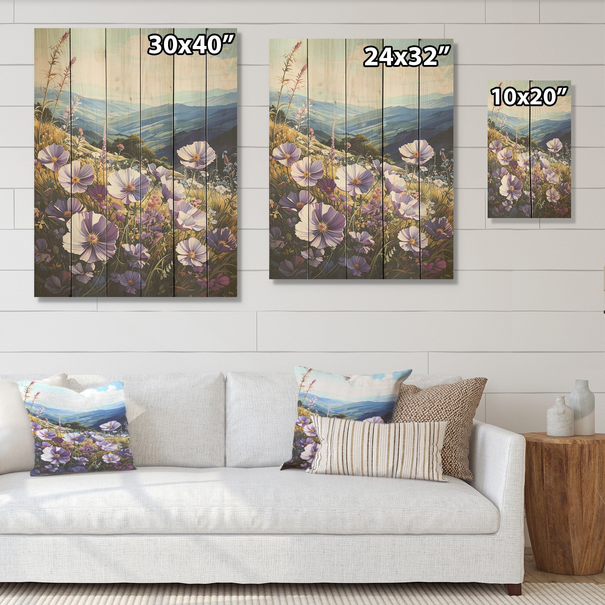 Designart Purple Flowers Morning Glory Hill Flowers Wood Wall Decor - Traditional Wood Panel On Natural Pine Wood