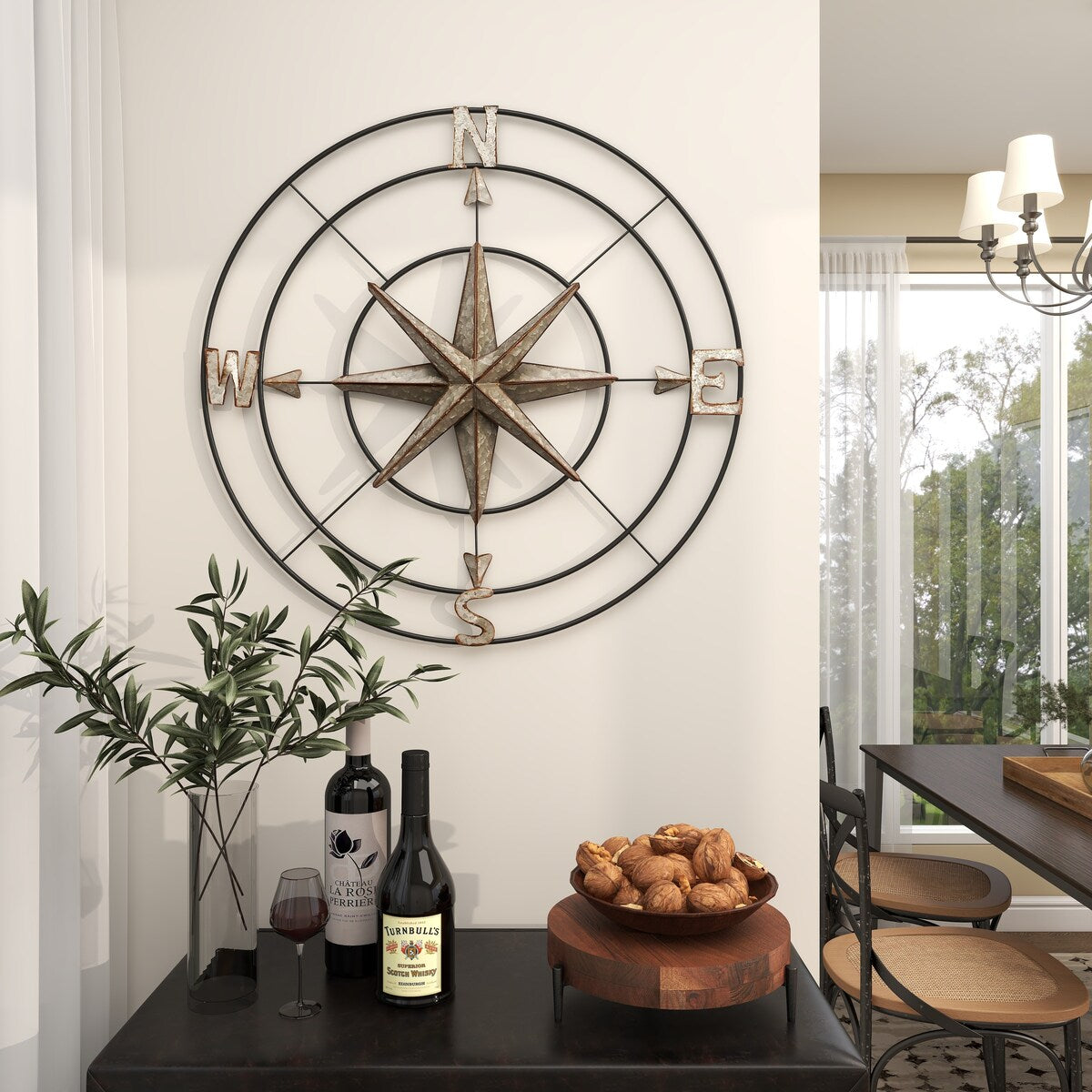 Metal Compass Indoor Outdoor Home Wall Decor with Distressed Copper Like Finish - Gray - Roche River Decor