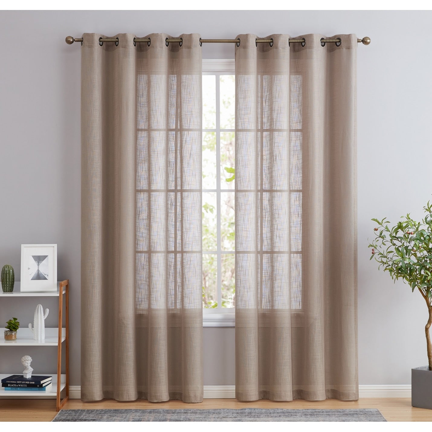 HLC.me Abbey Faux Linen Textured Semi Sheer Privacy Light Filtering Transparent Window Grommet Curtain Panels, Pair