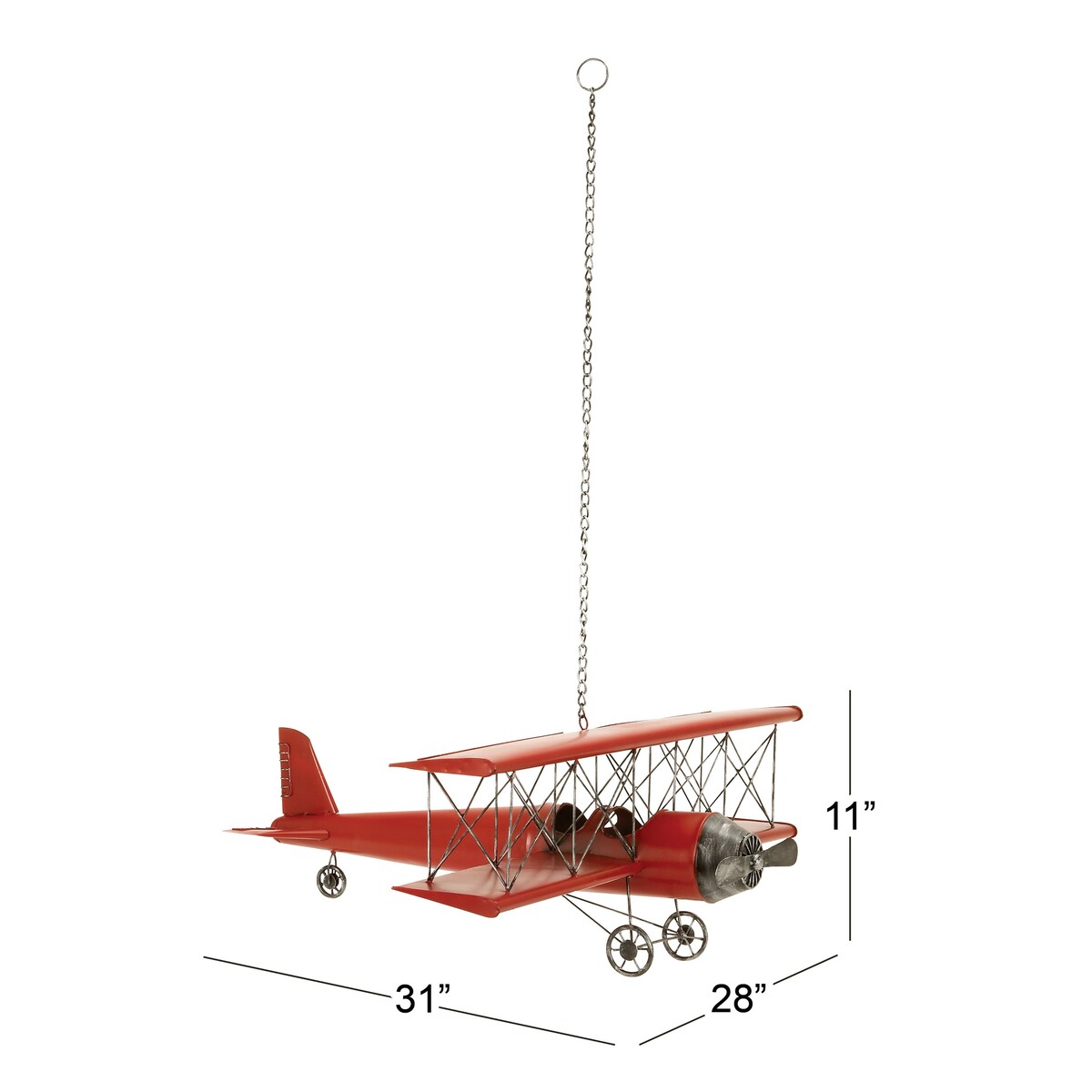 Metal Airplane Home Wall Decor with Chain Hanger - Red - Roche River Decor