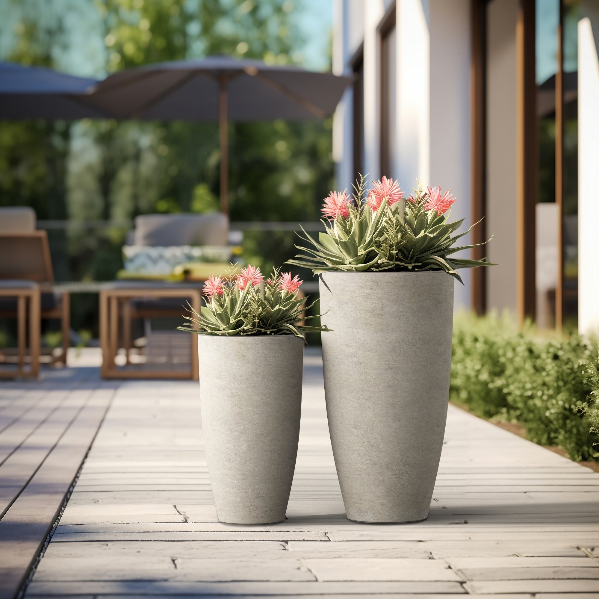 Tall Concrete Round Plant Pots / Large Indoor and Outdoor flower Planters