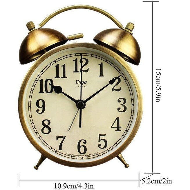 Metal Twin Bell Alarm Clock, 4-Inch Vintage Gold Small Analog Silent Table Desk Alarm Clock Battery Operated with Backlight