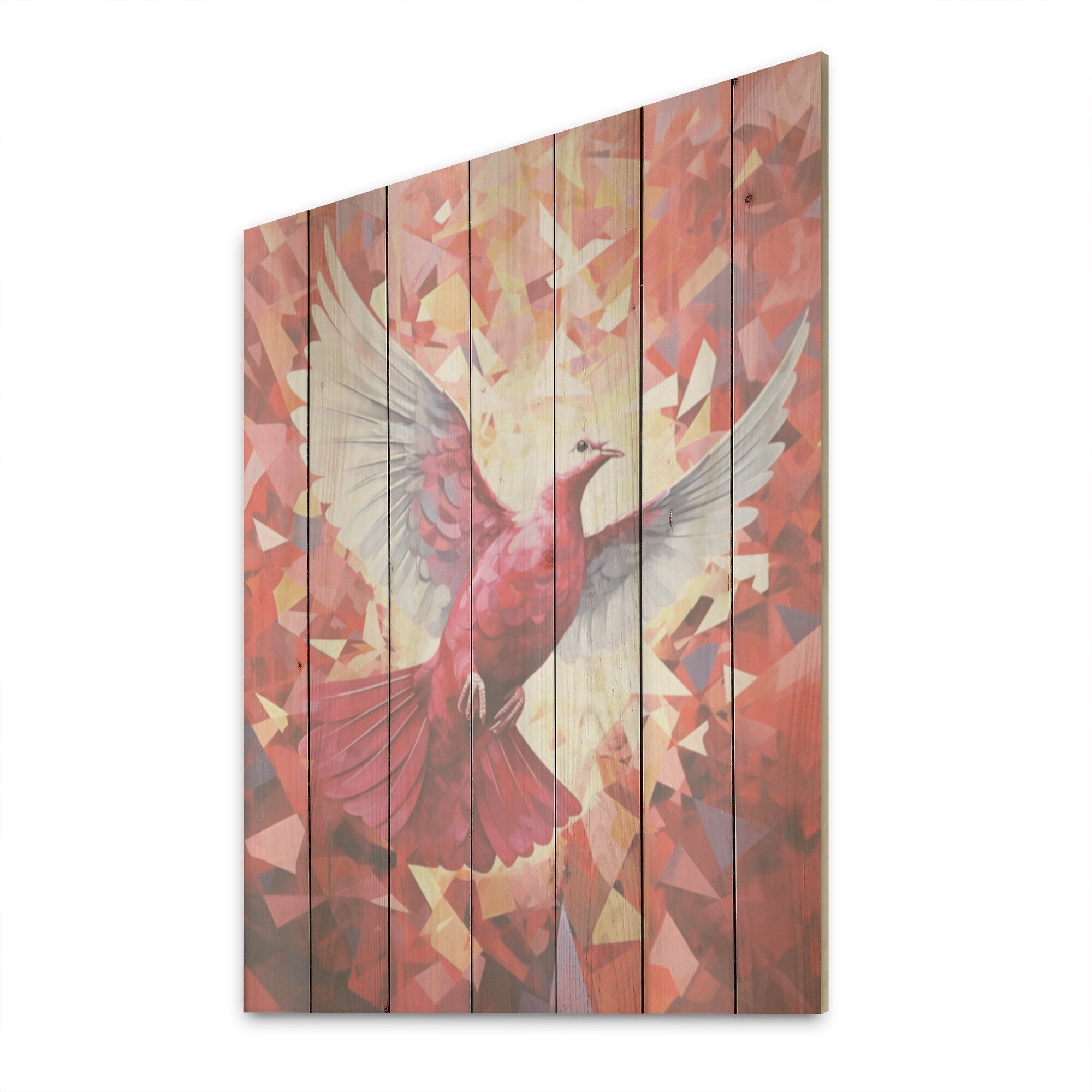 Designart Messenger Dove I Dove Wood Wall Decor - Modern Coral Wood Panel On Natural Pine Wood