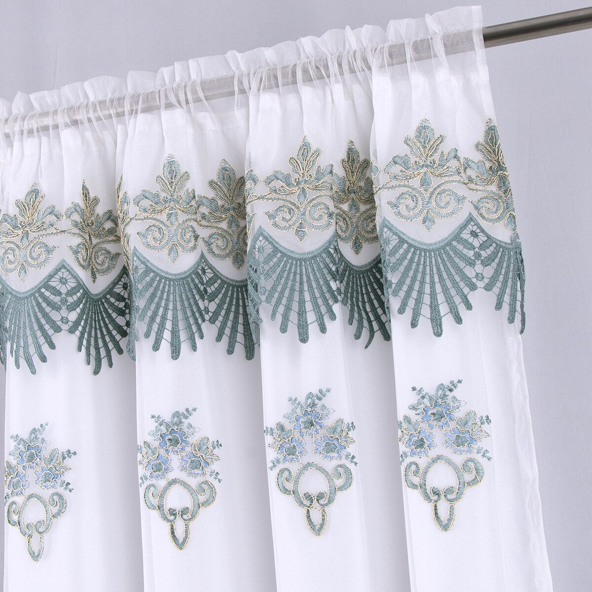 Dayton Embroidered Window Curtain Panel with Attached Valance