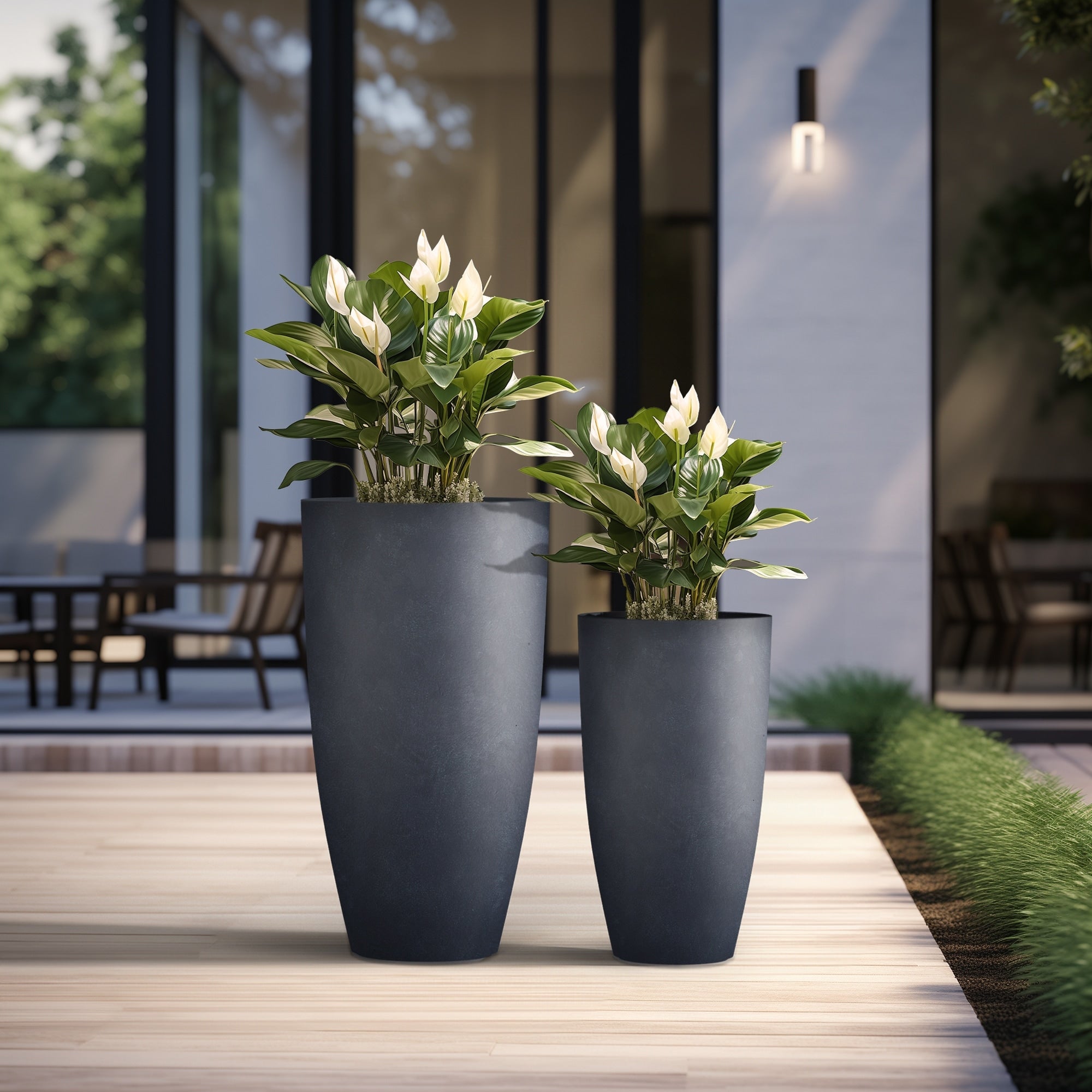 Tall Concrete Round Plant Pots / Large Indoor and Outdoor flower Planters