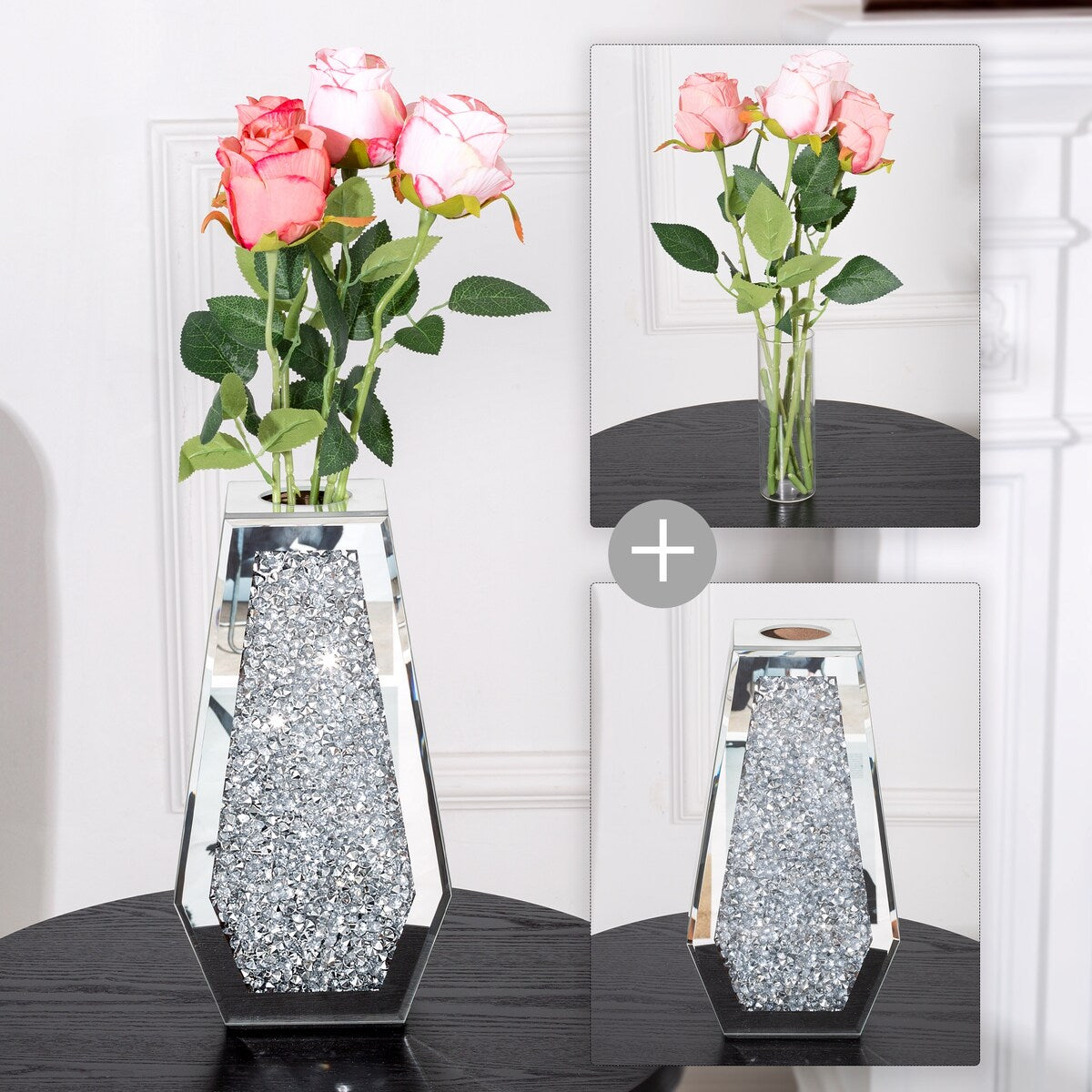 Indoor/Outdoor Water-Holding Mirrored Diamond Vase