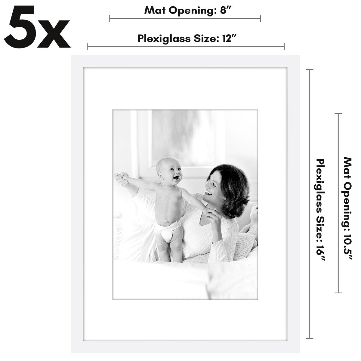 Americanflat 5 Pack of Picture Frames with Mat - Plexiglass Cover