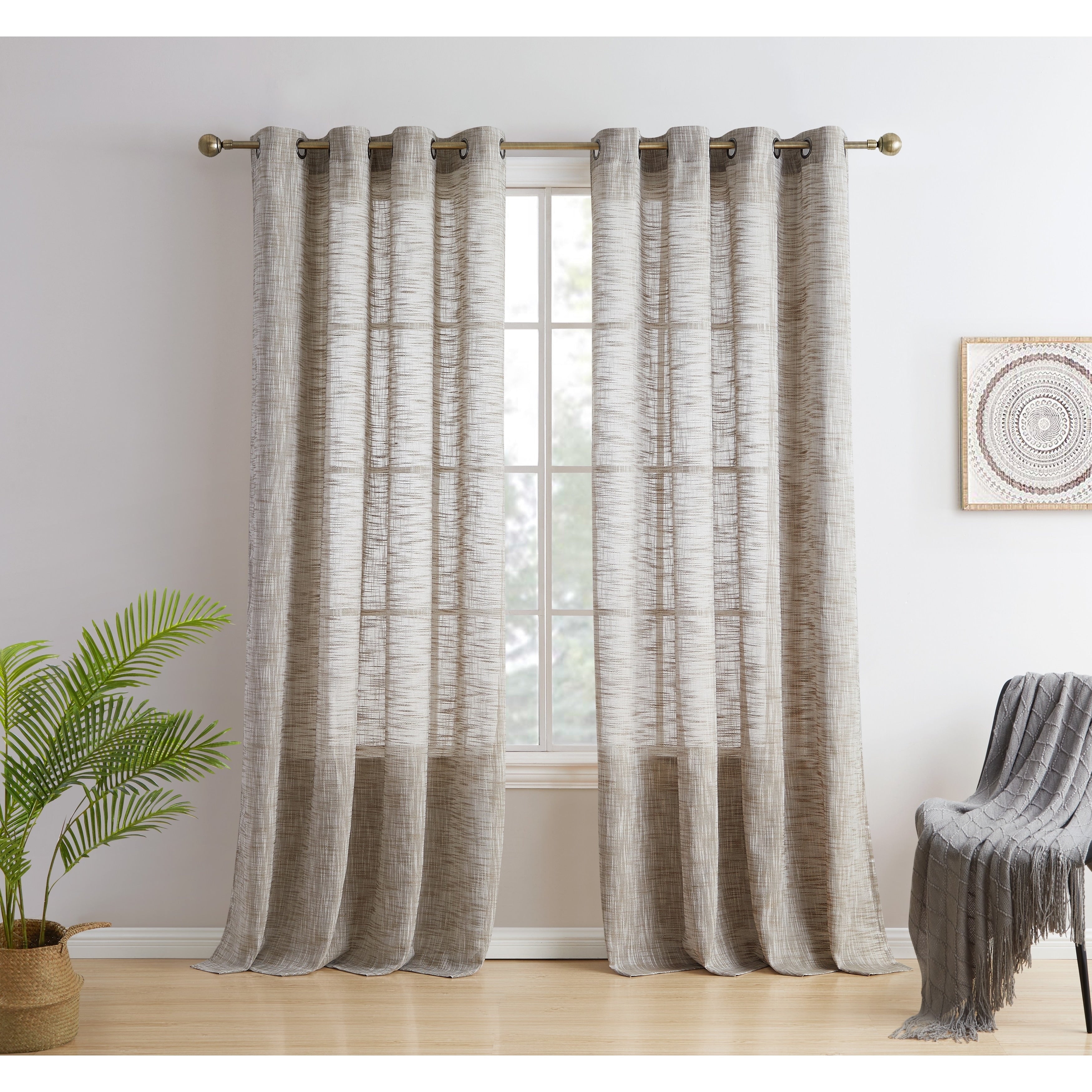 HLC.me Madison Faux Linen Textured Sheer Privacy Sun Light Filtering Window Grommet Thick Curtains Panels, Set of 2