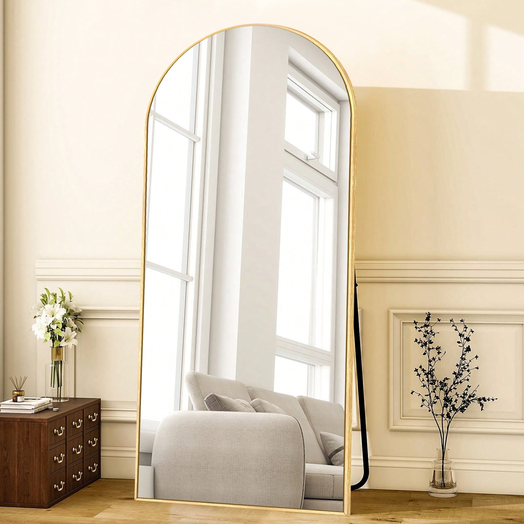 Modern Arched Full Length Aluminum Alloy Floor Mirror Standing Mirror