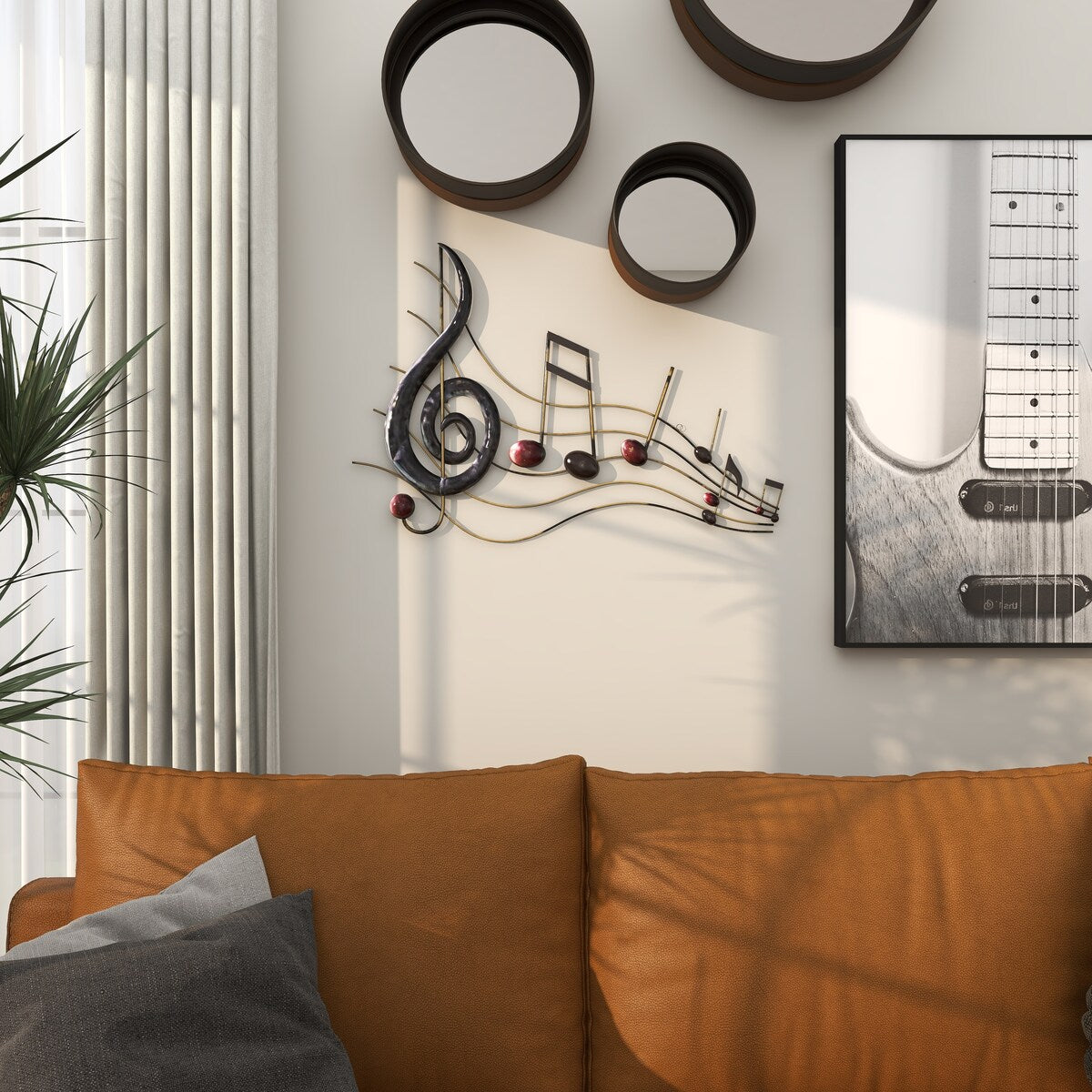 Metal Musical Notes Home Wall Decor with Gold Details - Brown - Roche River Decor