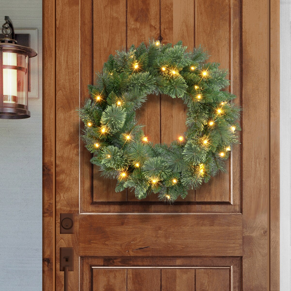 Puleo International 24 Battery-Operated Pre-Lit Wreath - Green