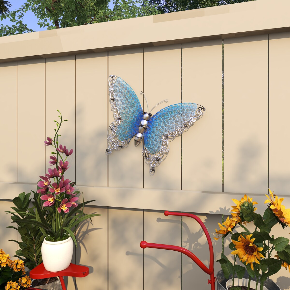 Metal Butterfly Indoor Outdoor Home Wall Decor - Silver, Green, Pink - Roche River Decor