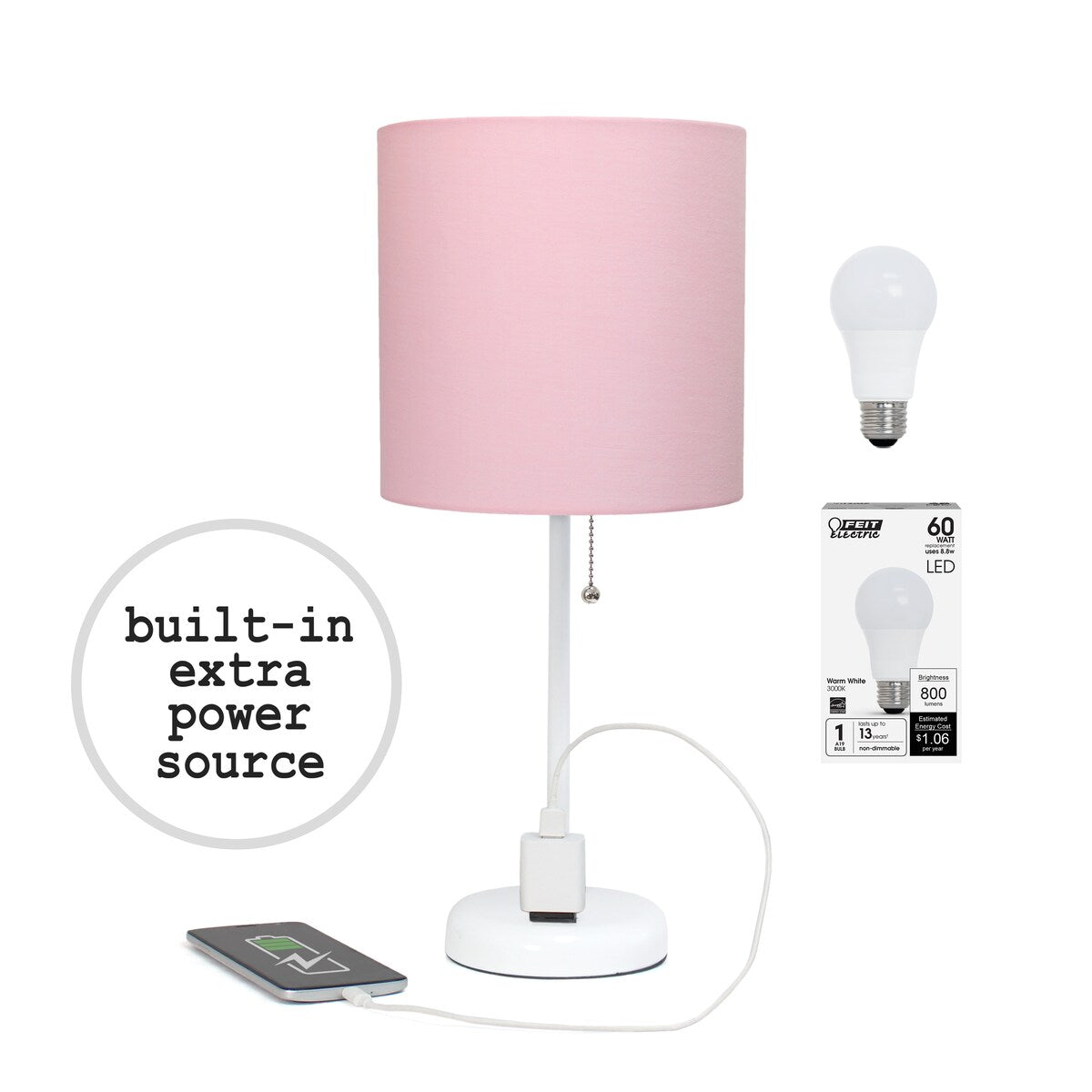 Simple Designs 9.5 Desk Lamp with Charging Outlet and LED Bulb Included - 19.50