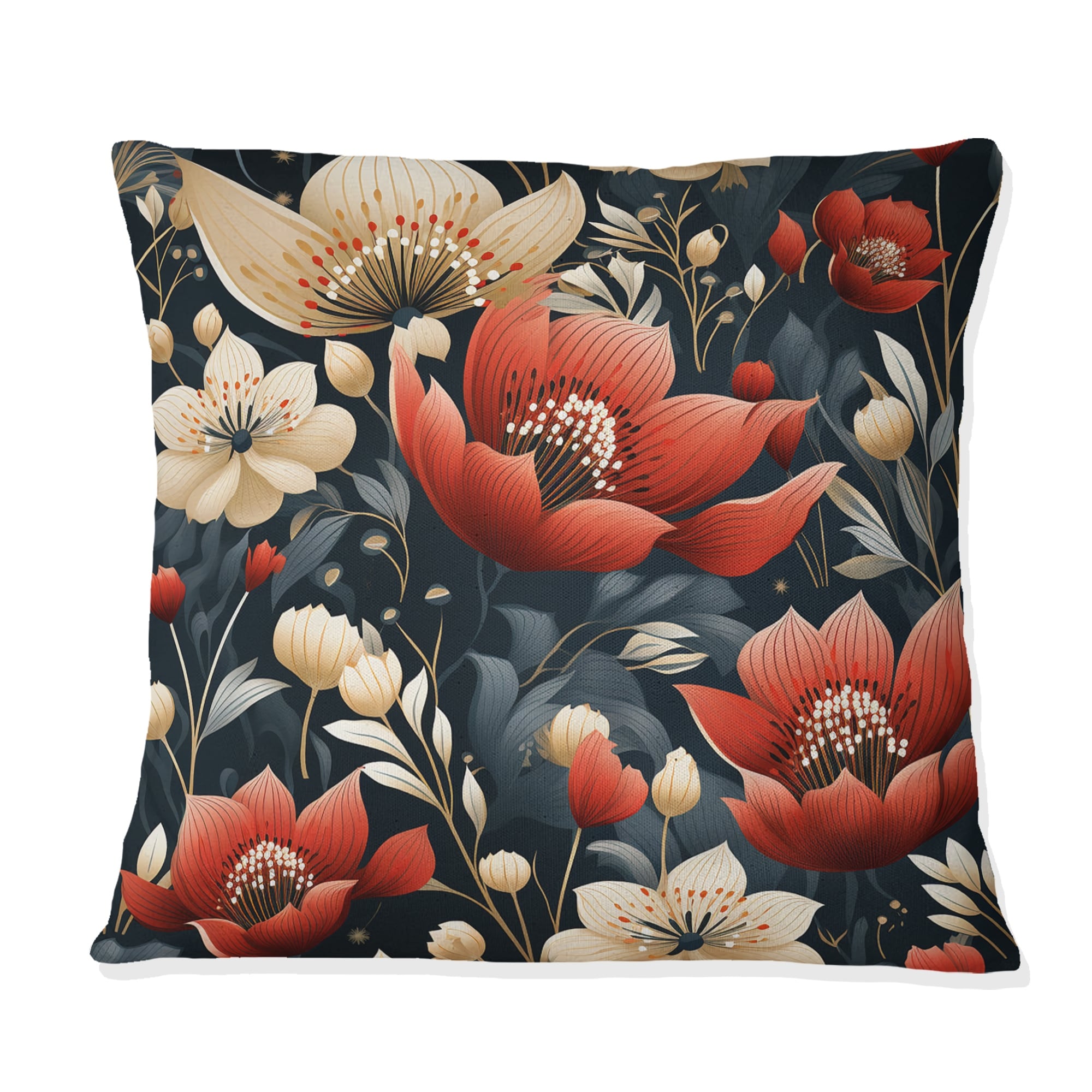 Designart Elegant Maritime Red And Beige Blooming Gardens Floral Printed Throw Pillow