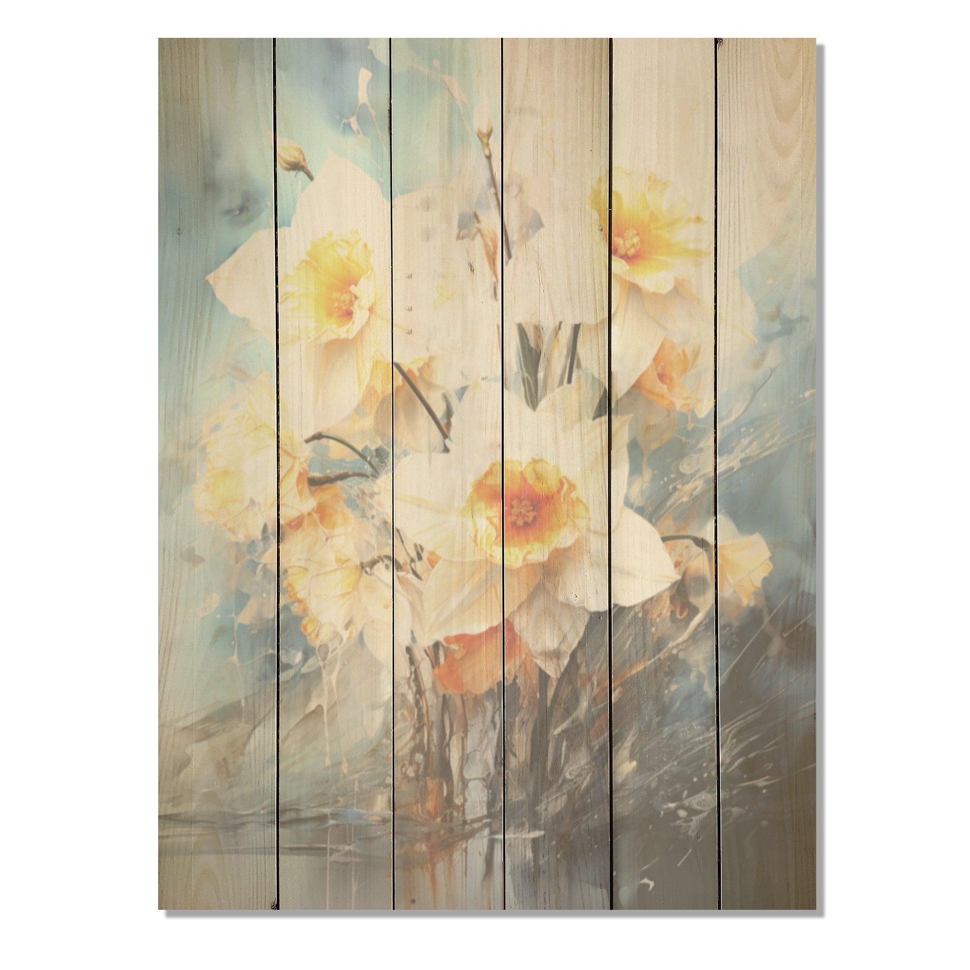 Designart Soft Neutrals Gray White Daffodils Bloom Daffodils Wood Wall Decor - Grey Wood Panel On Natural Pine Wood