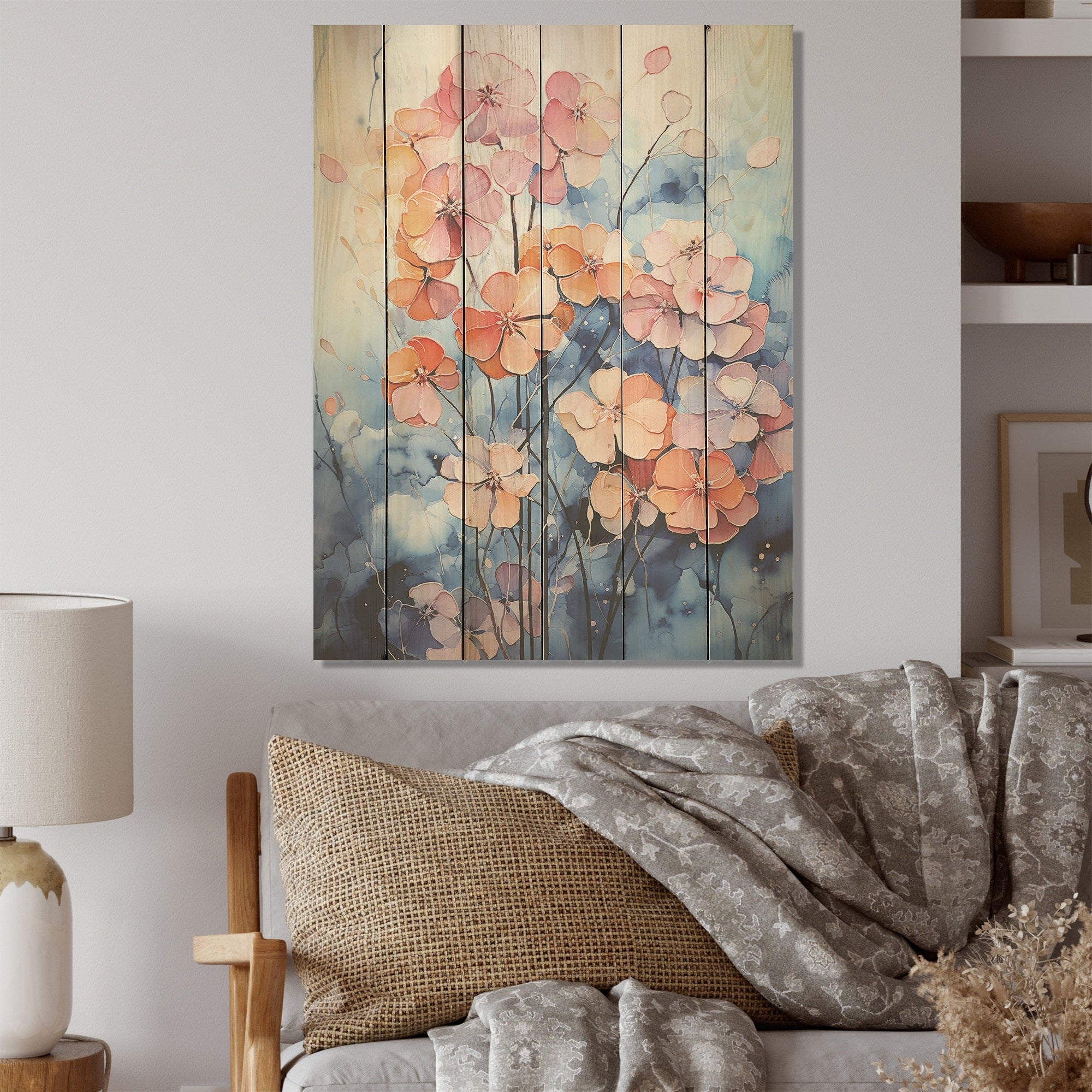 Designart Blue And Purple Hydrangea Bloom Hydrangea Wood Wall Decor Traditional Coral Wood Panel On Natural Pine Wood