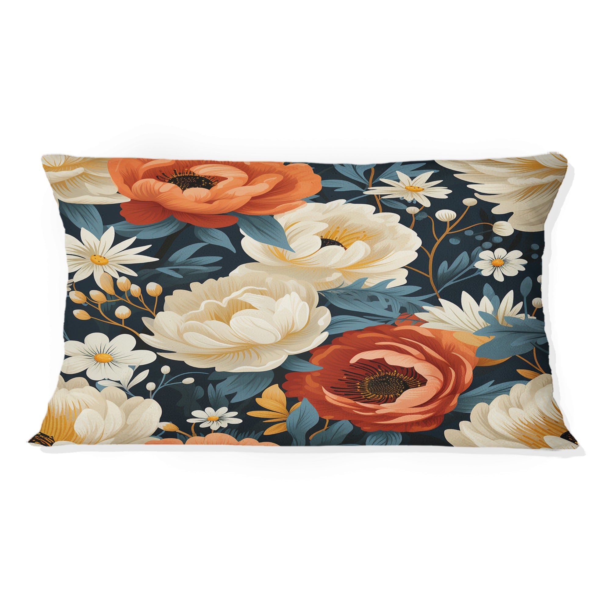 Designart Vintage Nostalgia Beige & Coral Blooming Garden I Floral Printed Throw Pillow