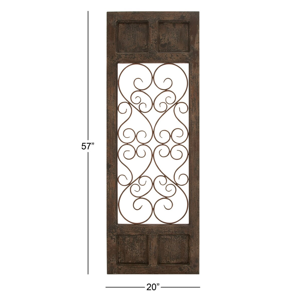 Wood Scroll Window Inspired Panel Home Wall Decor with Copper Metal Scrollwork - Brown - Roche River Decor