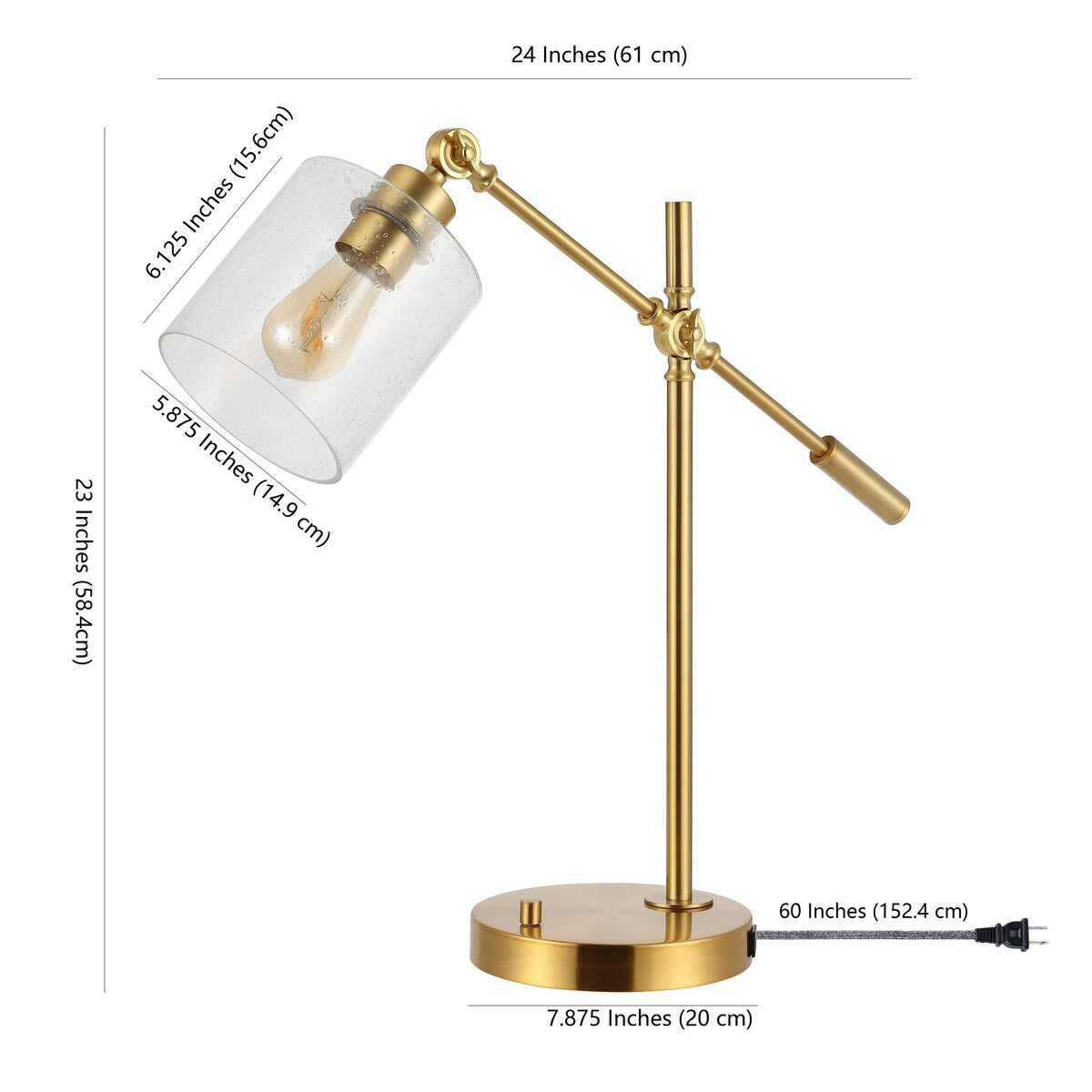 Jason Classic 23 Iron/Seeded Glass Adjustable Head Modern USB Charging LED Task Lamp, Brass Gold by JONATHAN Y - 1 Bulb