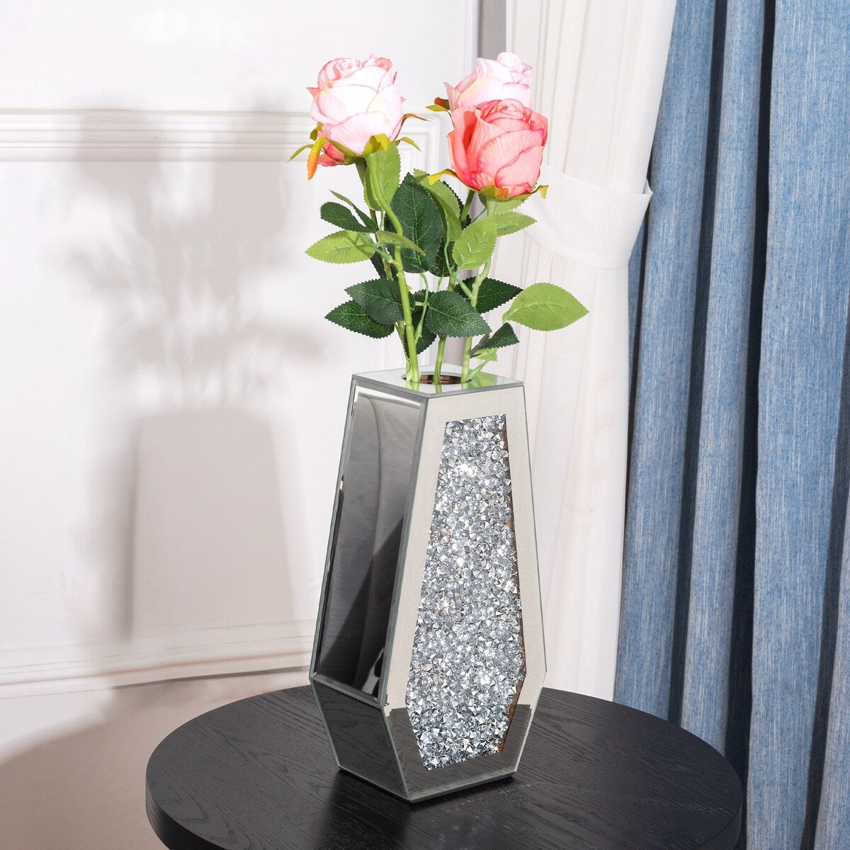 Indoor/Outdoor Water-Holding Mirrored Diamond Vase