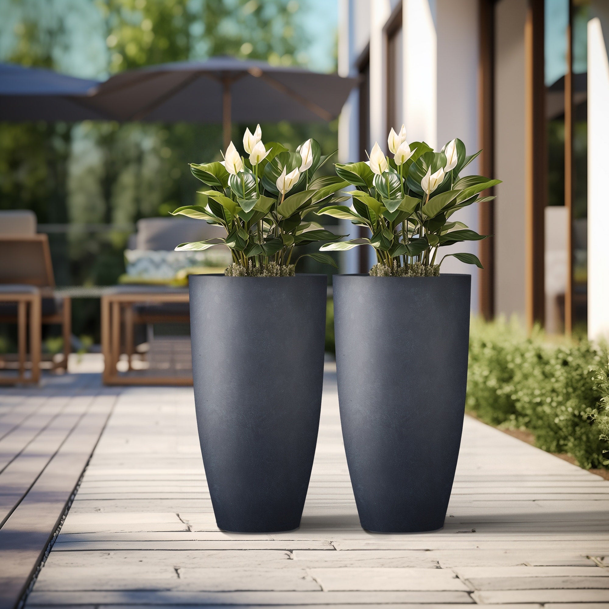 Tall Concrete Round Plant Pots / Large Indoor and Outdoor flower Planters