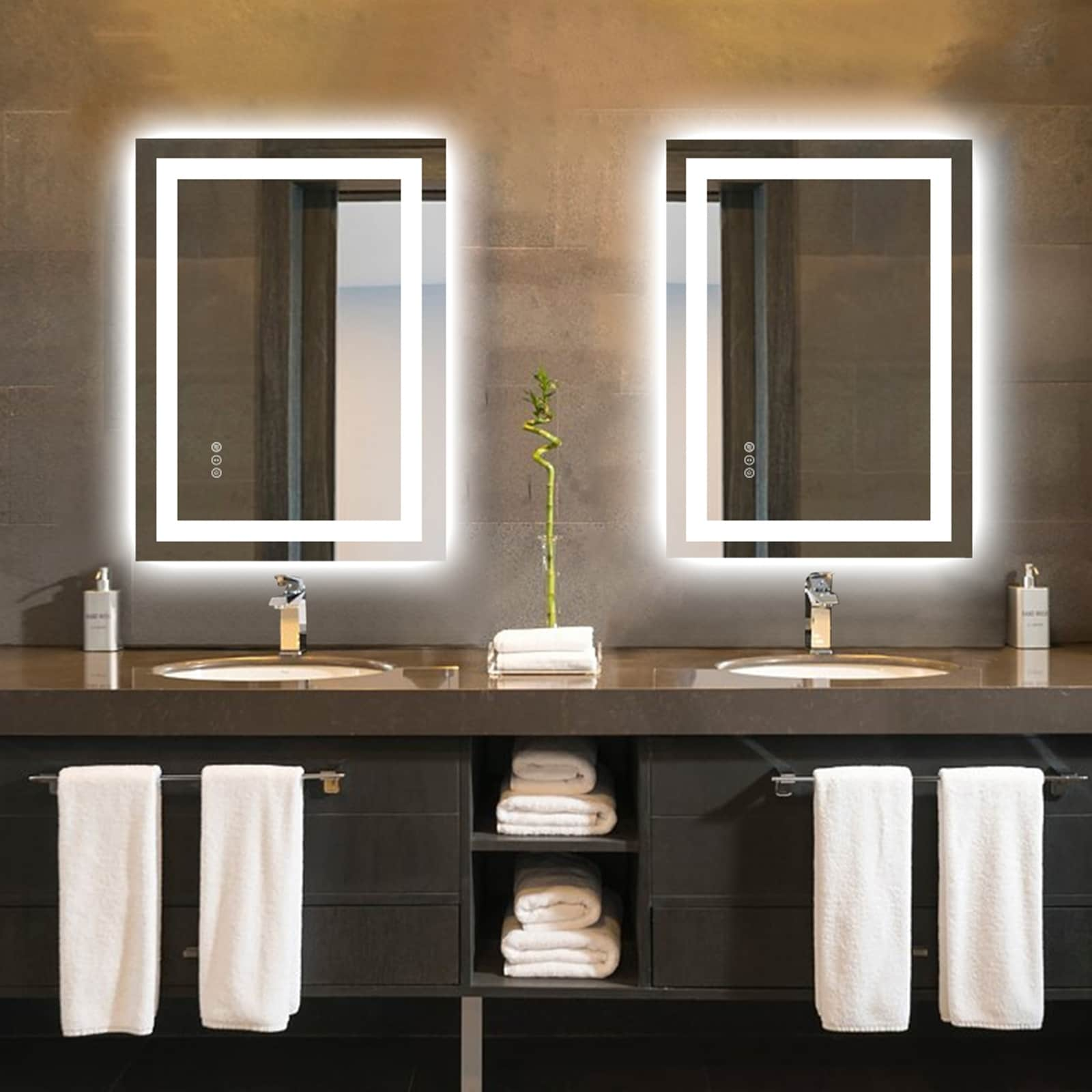 Apmir Full Size Frameless Front and Back LED Lighted Bathroom Vanity Mirror Anti-Fog in Tempered Glass & ETL