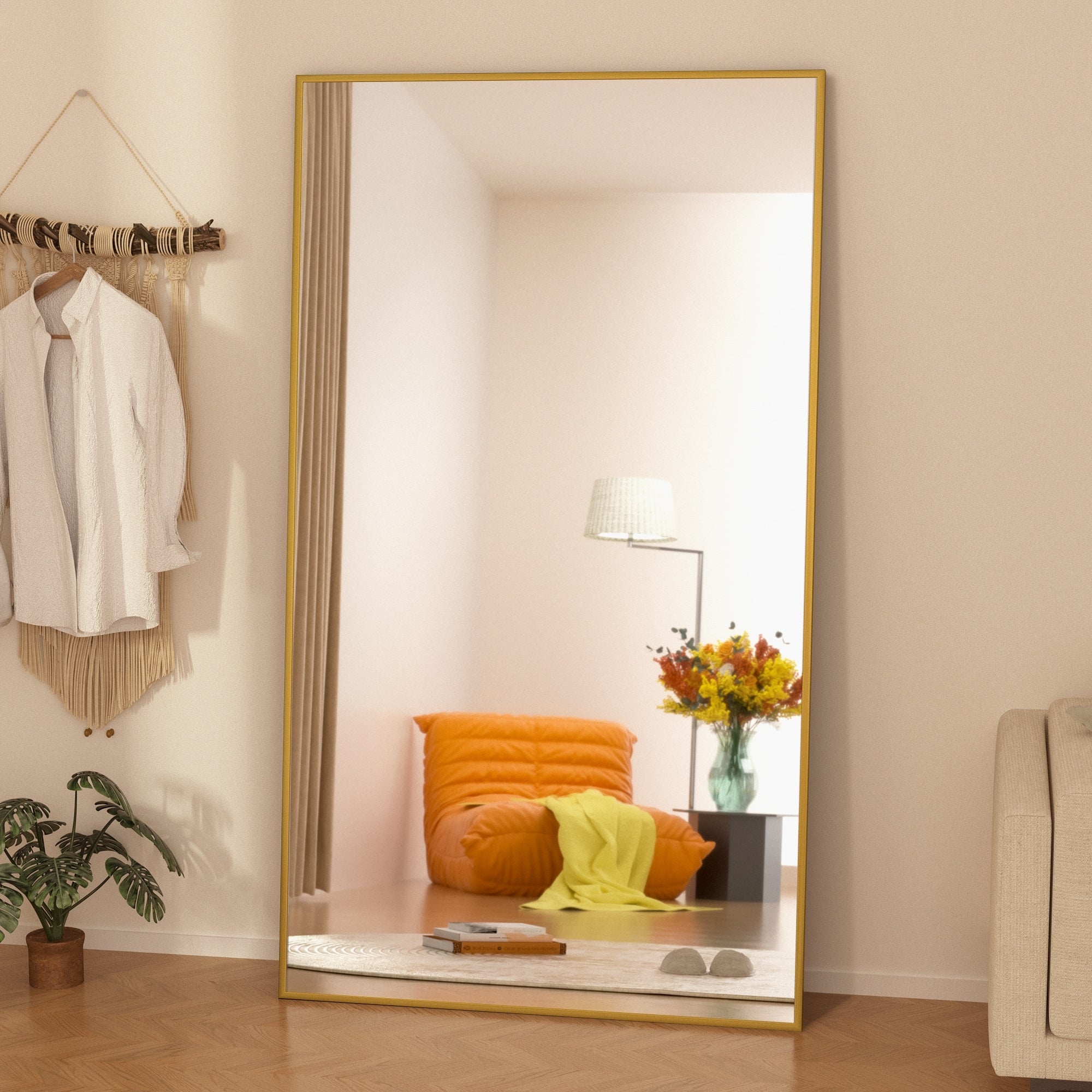 Rectangle Full Length Mirror,Floor Mirror with Stand,Hanging/Leaning