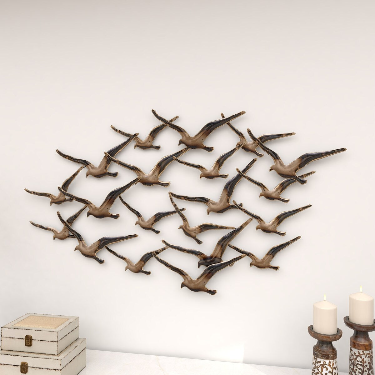 Metal Bird Flying Flock Of Home Wall Decor - Gold - Roche River Decor