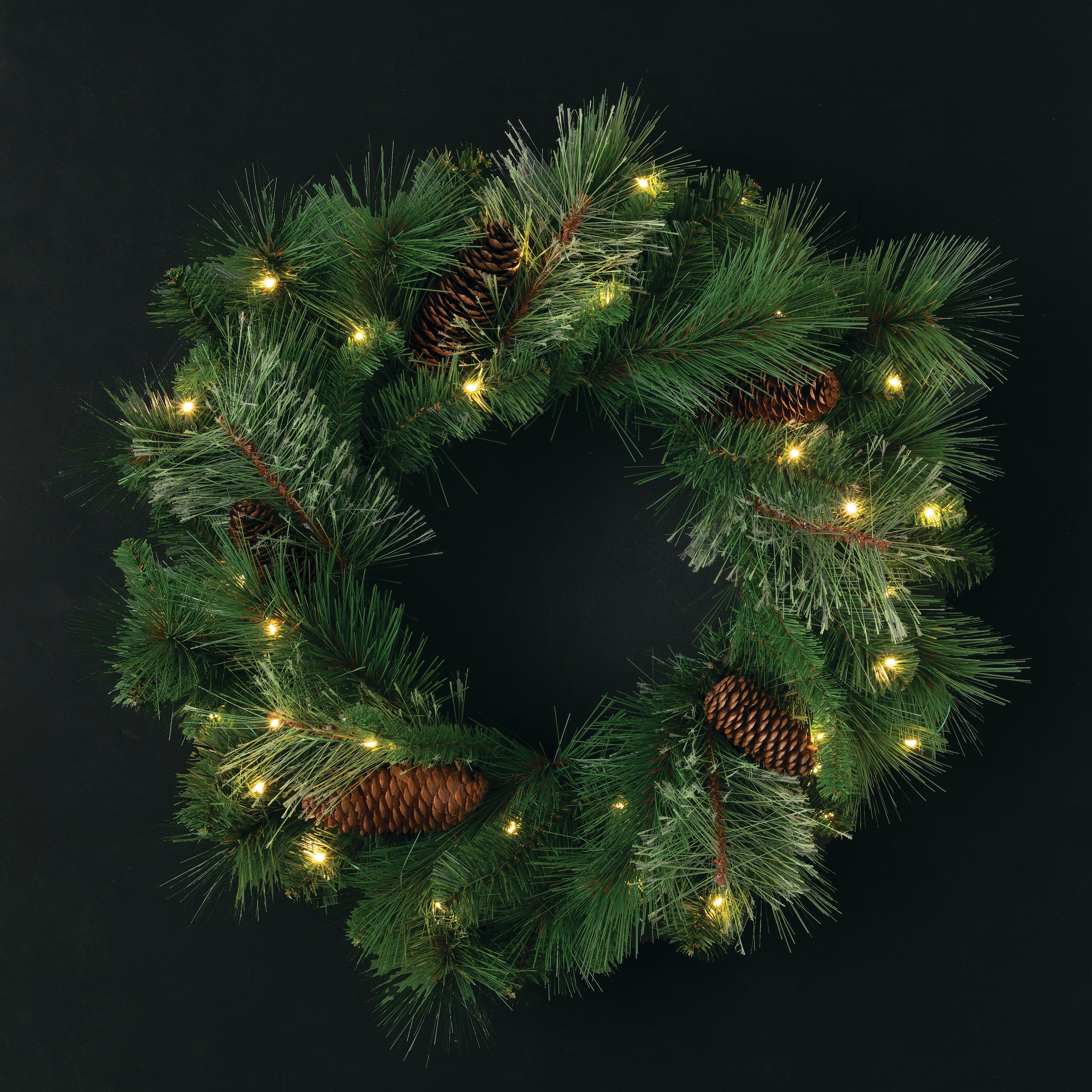 Sullivans Artificial 24 LED Mixed Pine Christmas Wreath with Pinecones, Green, Indoor Christmas Decor