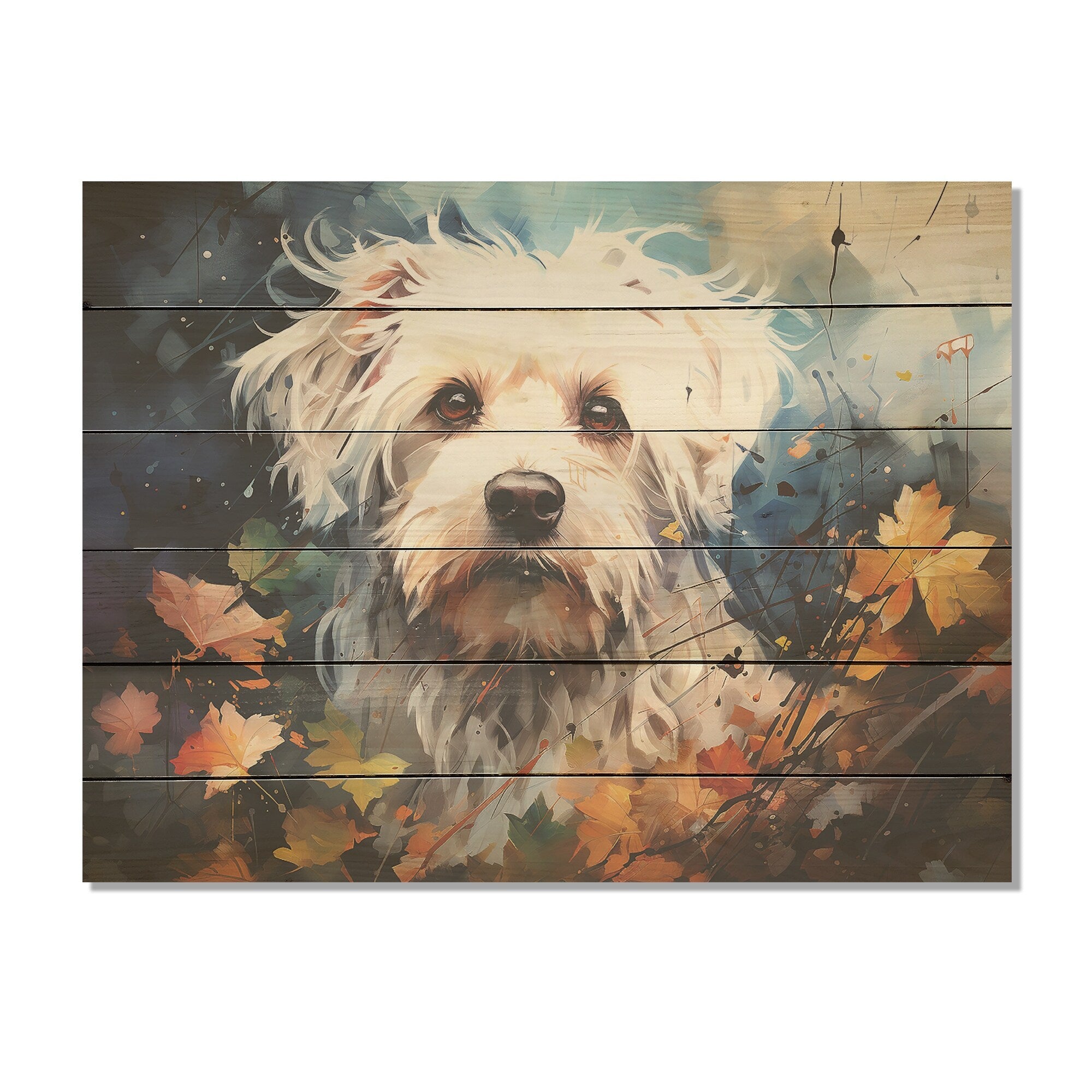 Designart Popart Maltese Magic Dog Wood Wall Decor - Modern White Wood Panel On Natural Pine Wood