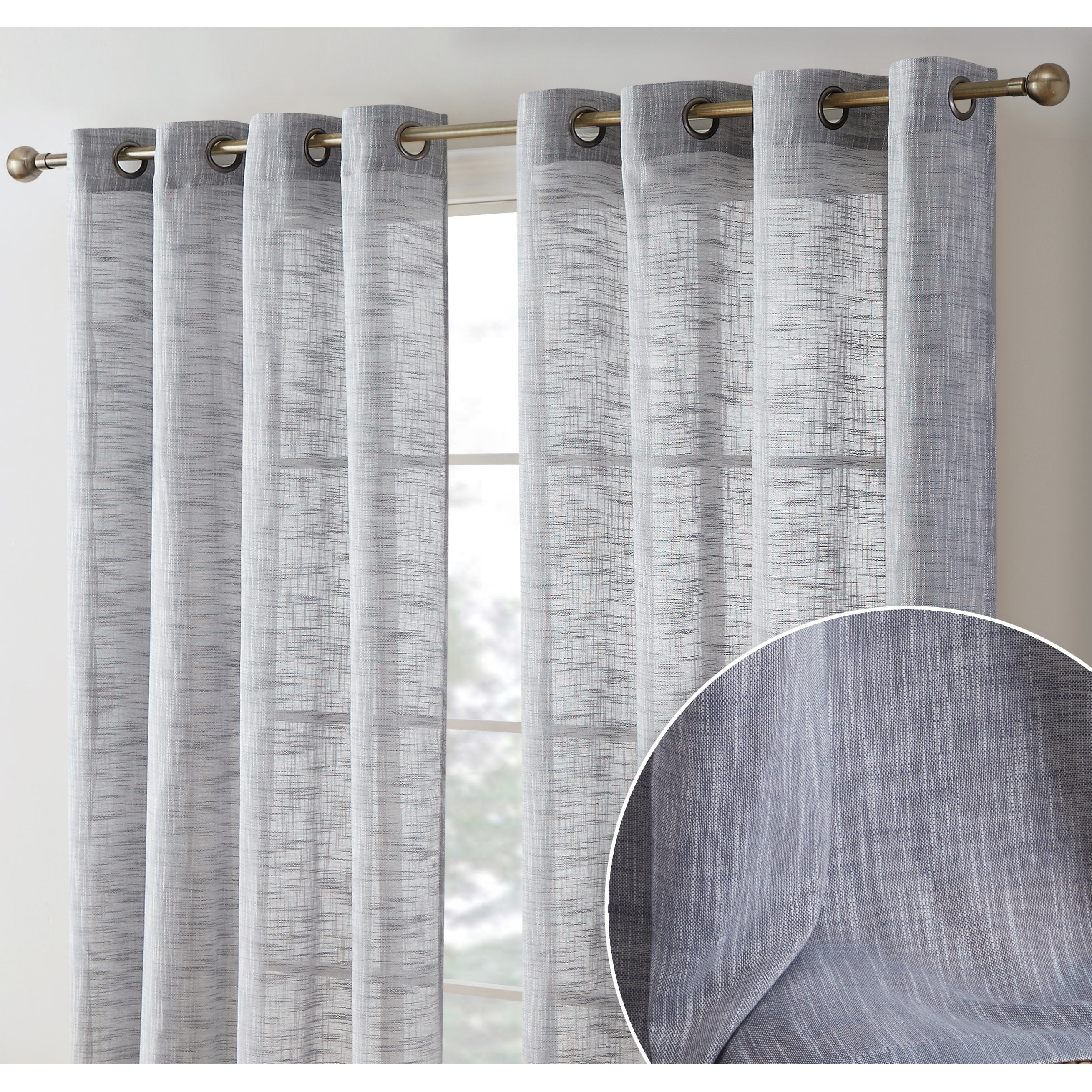 HLC.me Madison Faux Linen Textured Sheer Privacy Sun Light Filtering Window Grommet Thick Curtains Panels, Set of 2