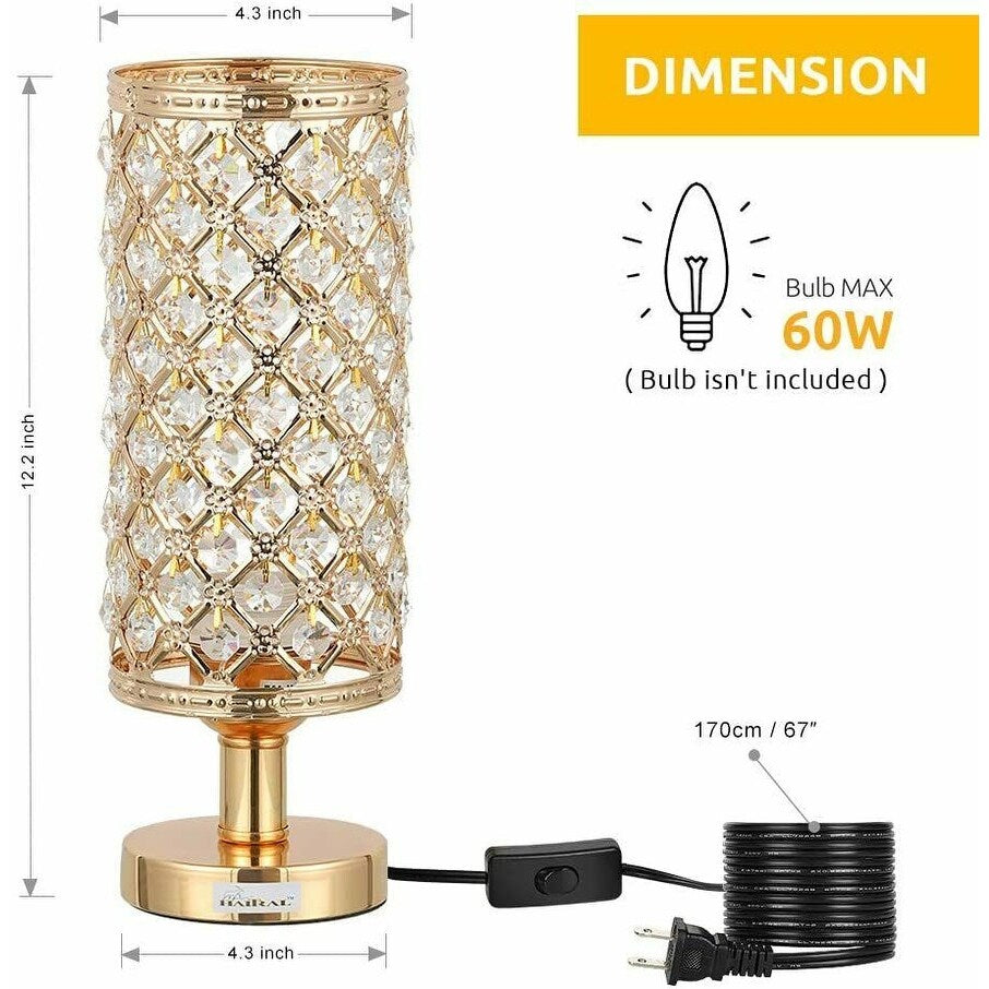 Crystal Vintage Gold Table Lamp with Clear Crystal Beads Metal Base