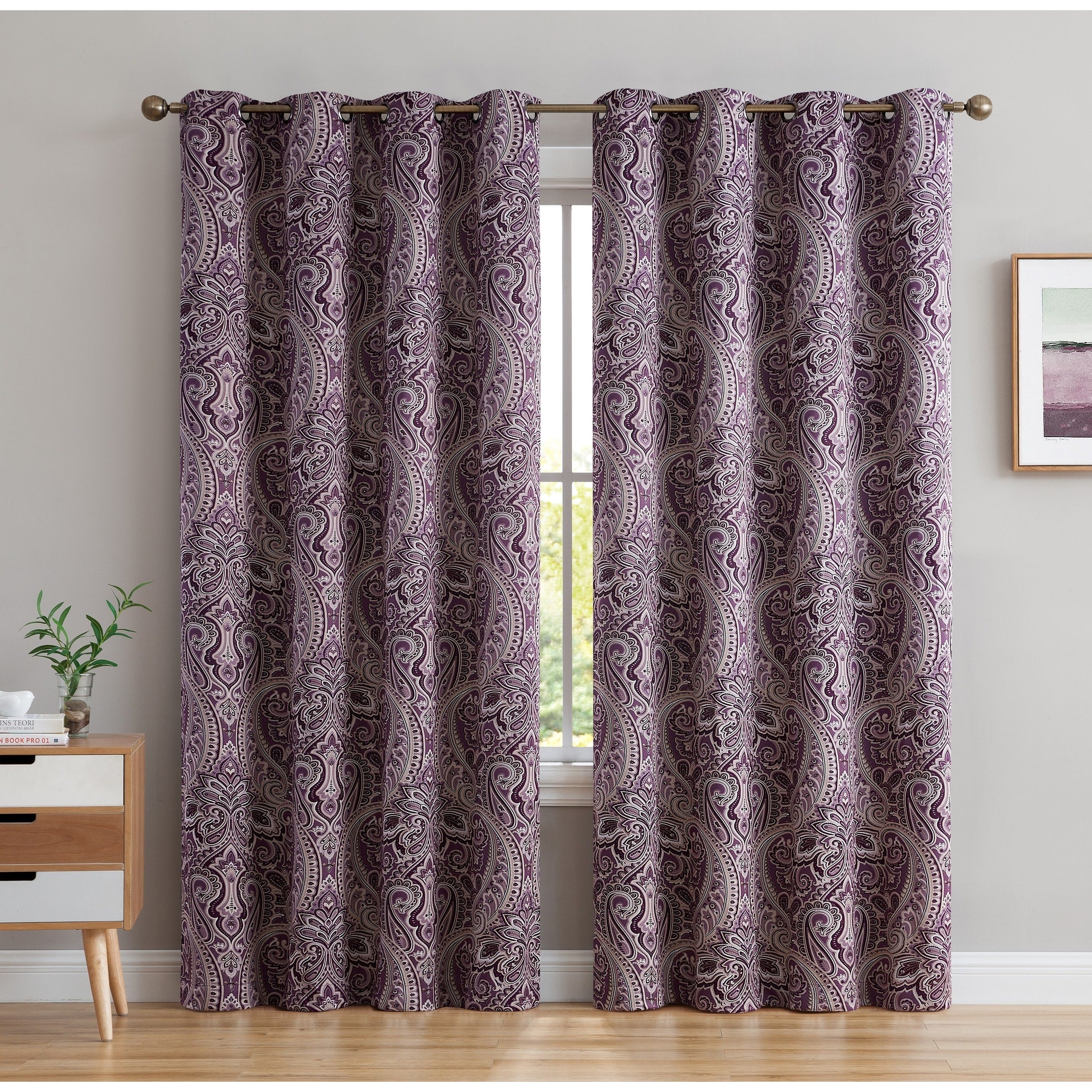 HLC.me Paris Paisley Print Energy Efficient Room Darkening Blackout Grommet Window Curtain Panels - Set of 2