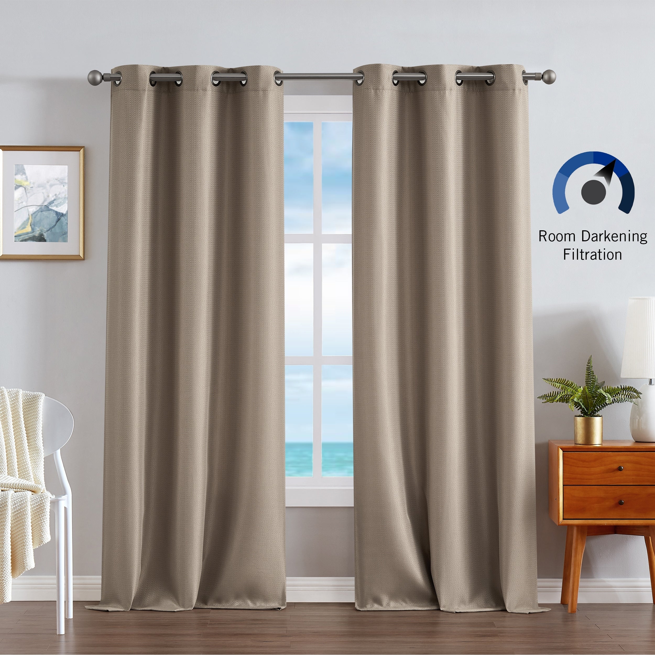 Nautica Milton Thermal Woven Room Darkening Grommet Window Curtain Panel Pair