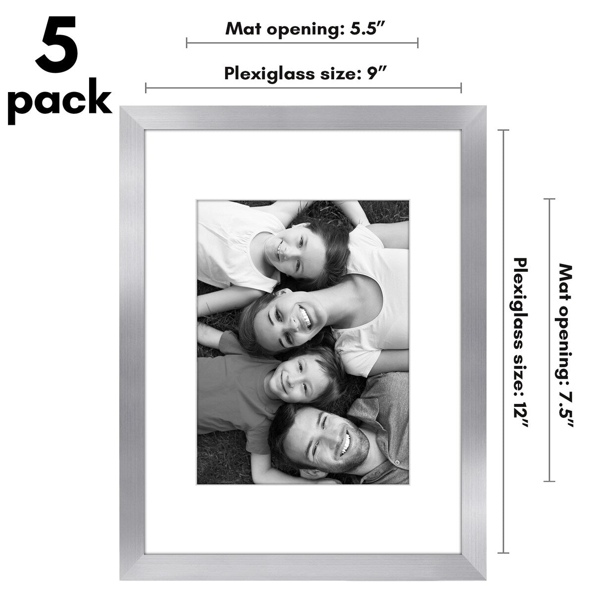 Americanflat 5 Pack of Picture Frames with Mat - Plexiglass Cover