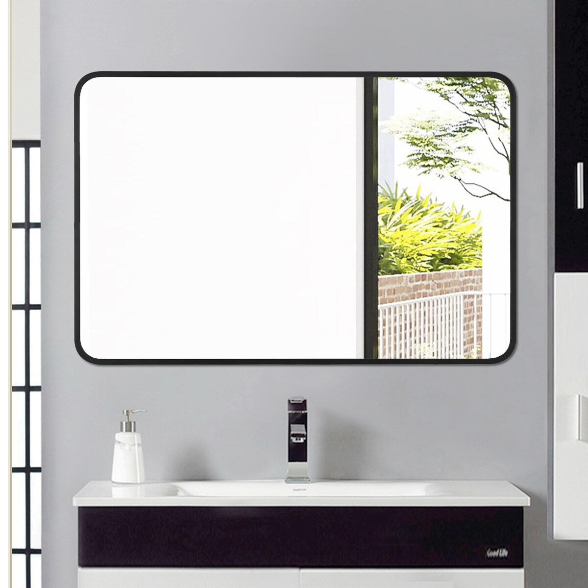 Rounded Rectangular Metal Framed Bathroom Vanity Mirror