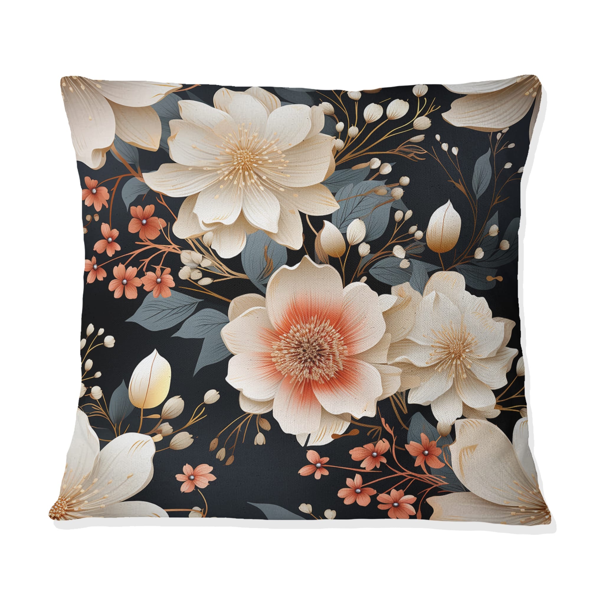 Designart Black Beige Garden Flower Serenade Floral Printed Throw Pillow