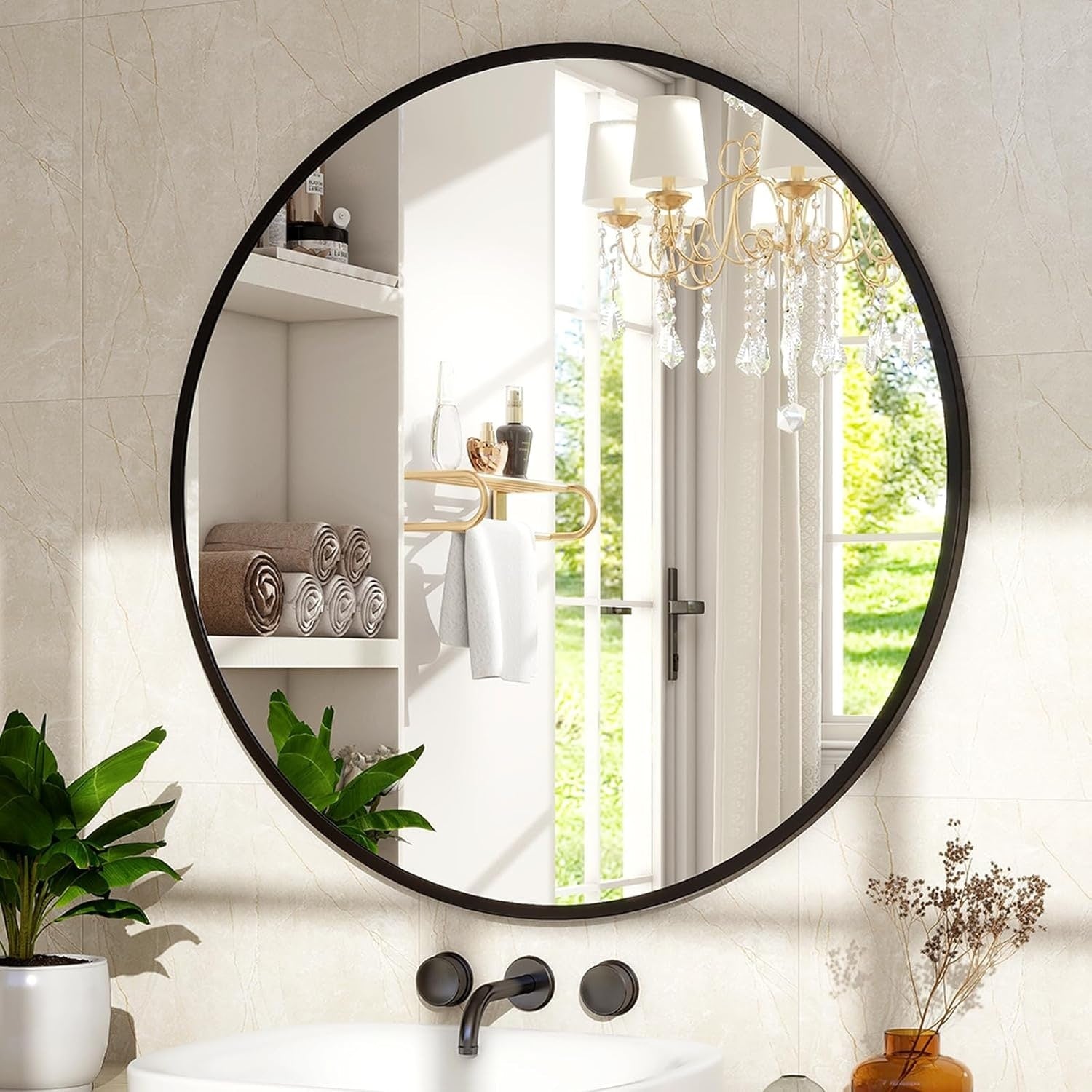 Round Wall Mirror - Black Bathroom Mirror with Metal Frame - Modern Hanging Mirror for Entryway, Bathroom, Vanity, Living Room