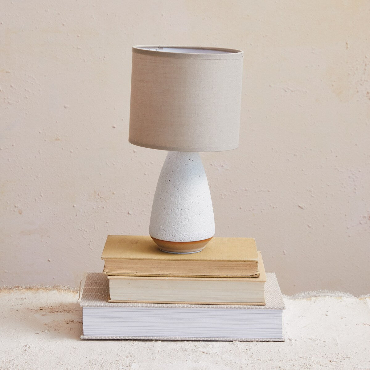 Stoneware Table Lamp with Linen Shade and Speckled Finish - 5.9L x 5.9W x 10.8H